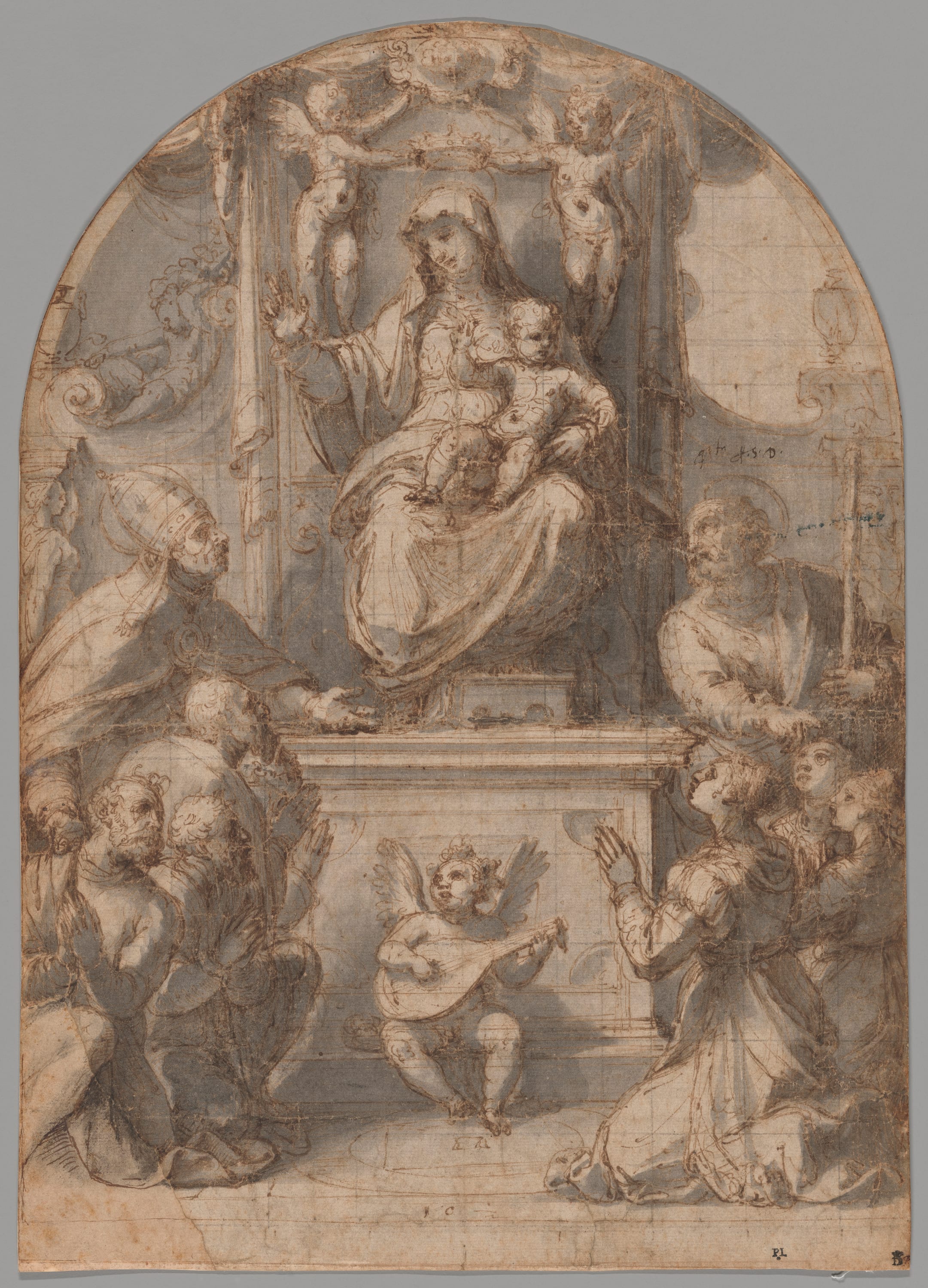 The Virgin Enthroned with Saints Gregory and James, and a Family of Donors by Perino del Vaga, 1535/36 — fine art print