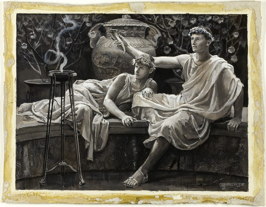 Checking His Love Trance, a Cup He Took Full Brimm'd by Will Hicock Low, 1885 — fine art print