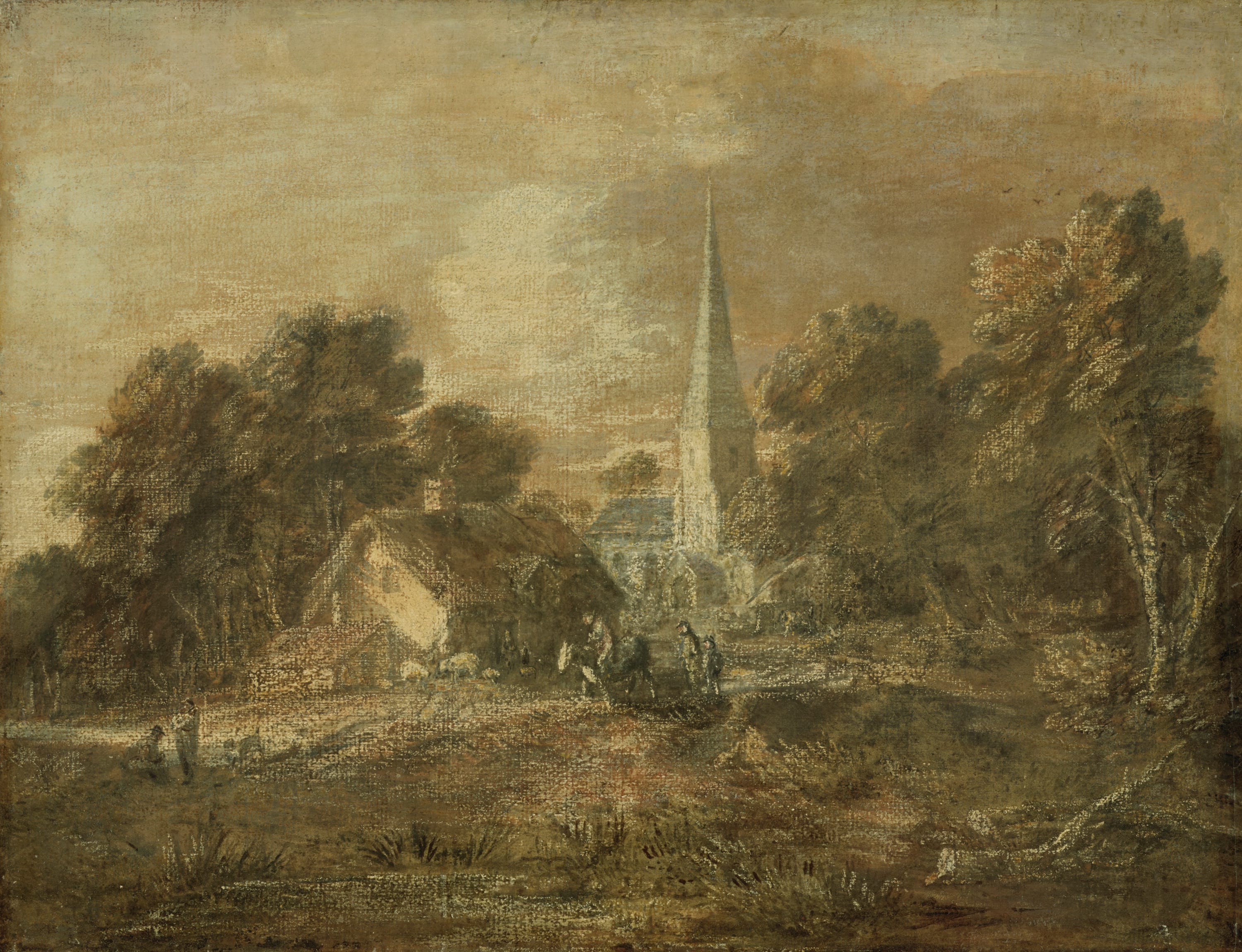 Wooded Landscape with Village Scene by Thomas Gainsborough, early 1770s  (not later than 1772) — fine art print