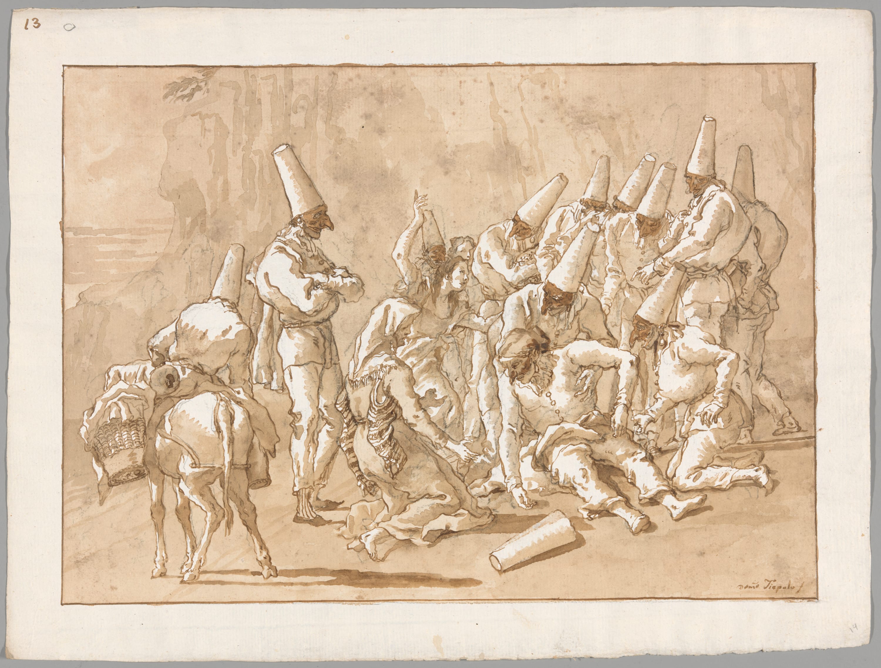 Punchinello Collapses on the Road, from the series Divertimento per li regazzi (Entertainment for Children) by Giovanni Domenico Tiepolo, c. 1791 — fine art print