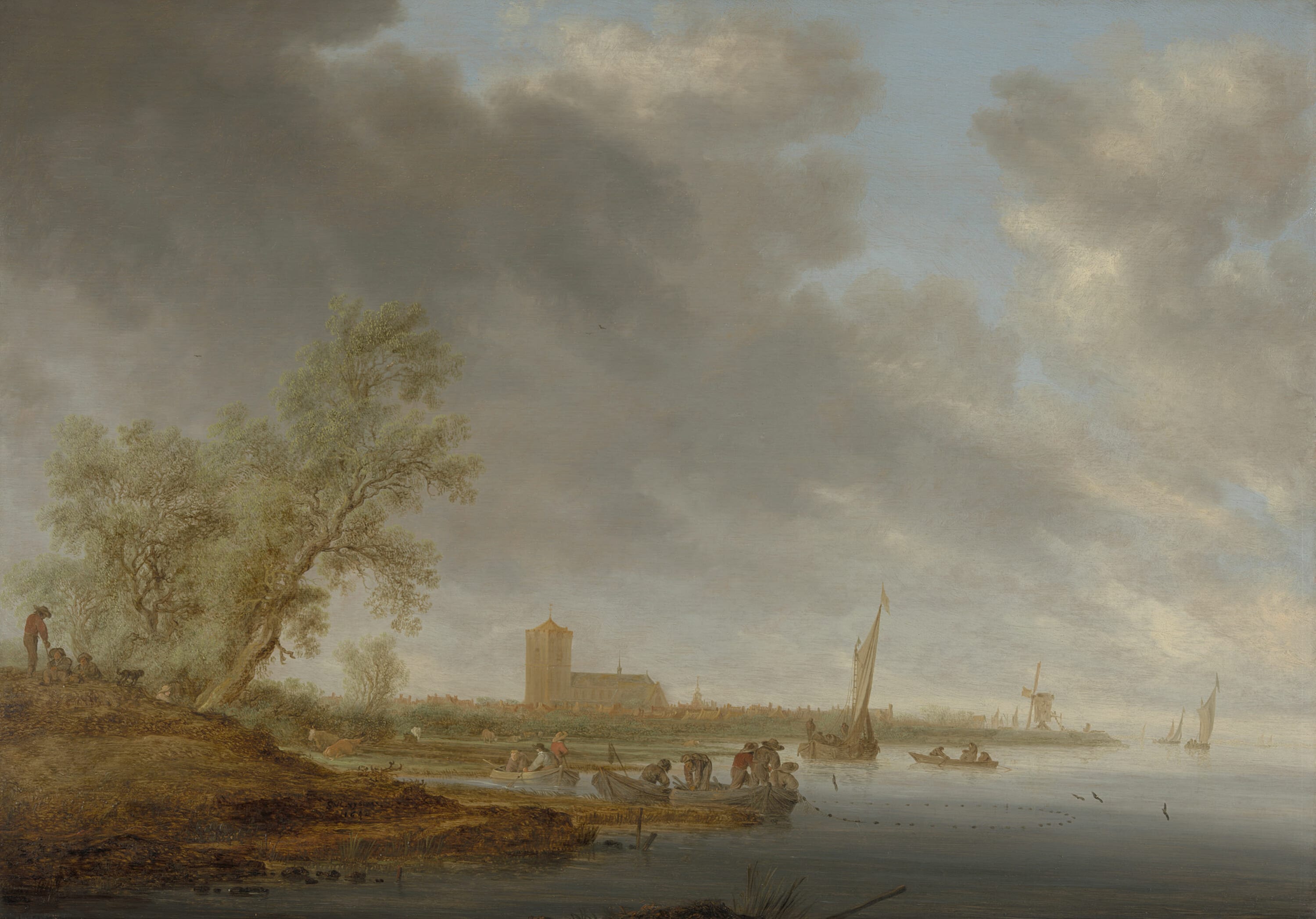 River Landscape with a View of Naarden by Salomon van Ruysdael, 1642 — fine art print