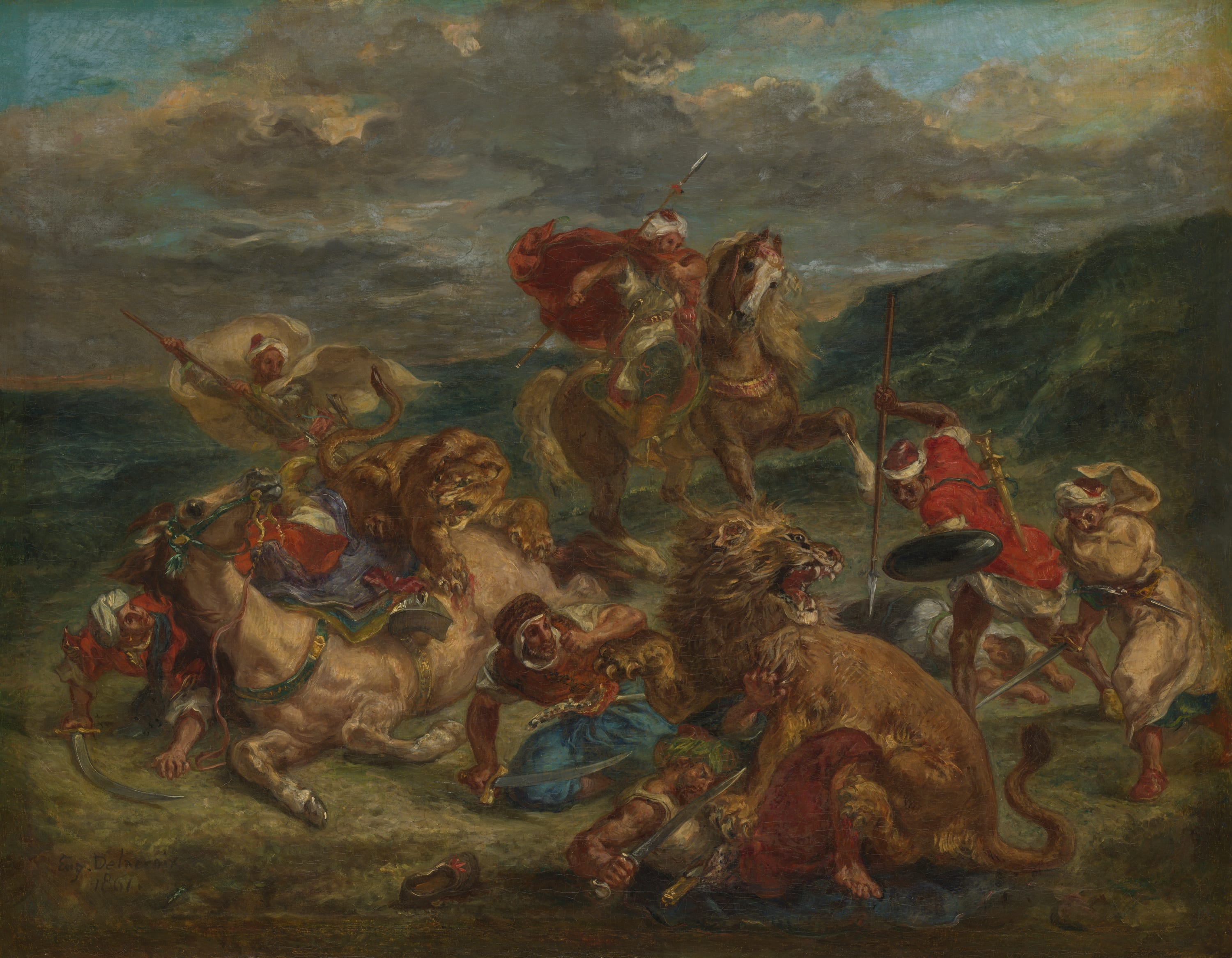 Lion Hunt by Eugène Delacroix, 1860–61 — fine art print