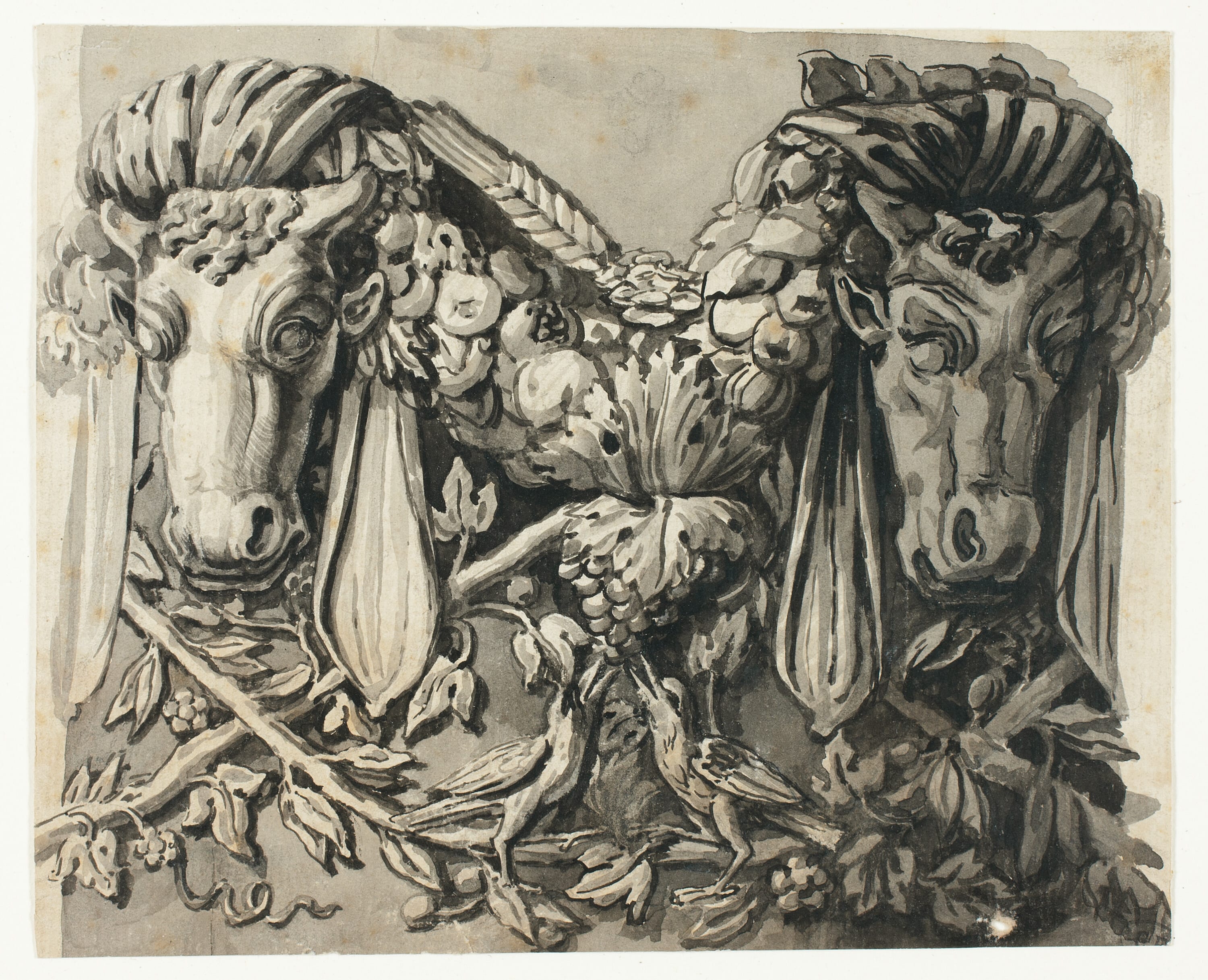 Ornament with Two Bull's Heads (recto); Sketch of Geometric Borders (verso) by Jean-Charles Delafosse, n.d. — fine art print
