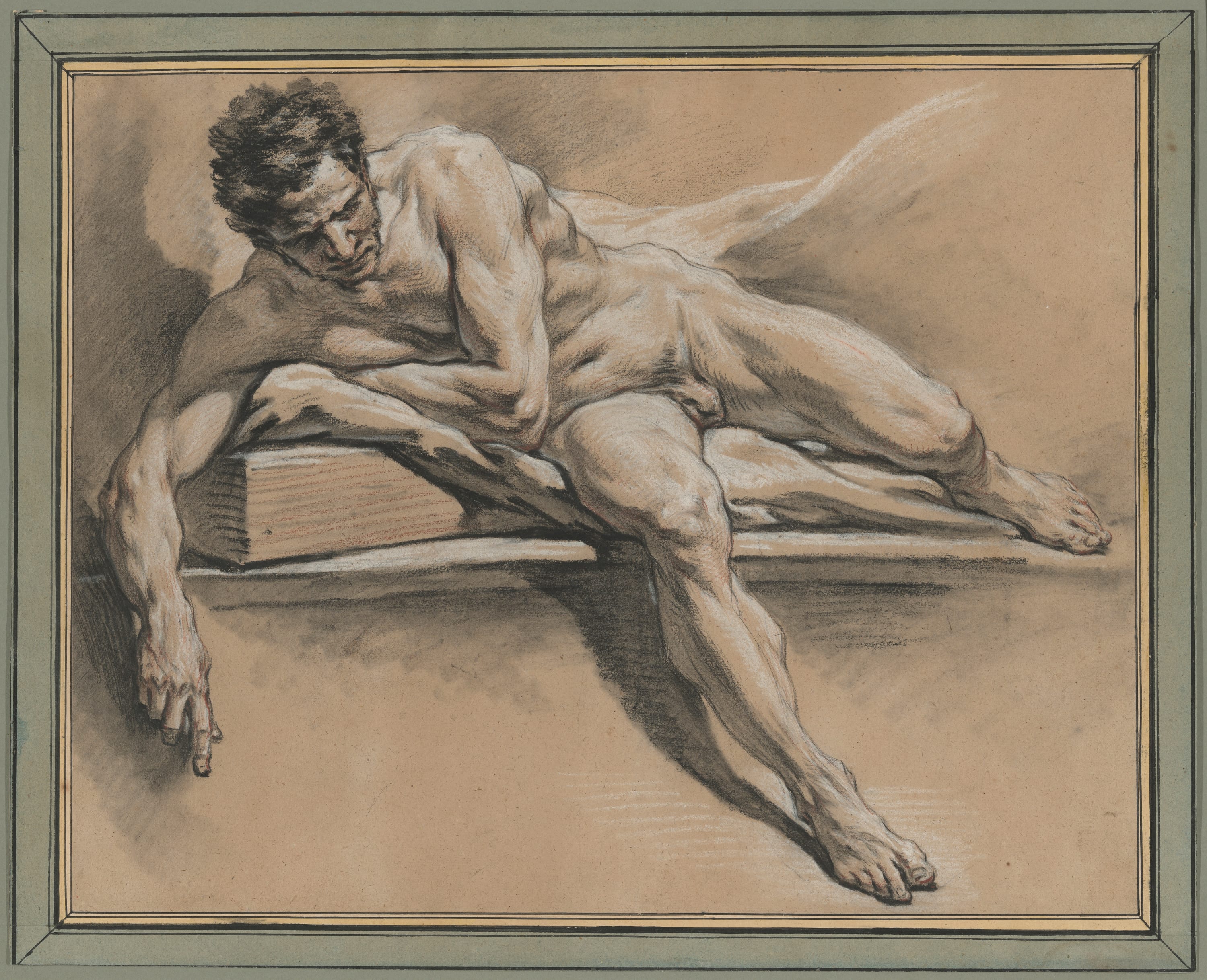 Academic Study of a Reclining Male Nude by François Boucher, c. 1750 — fine art print