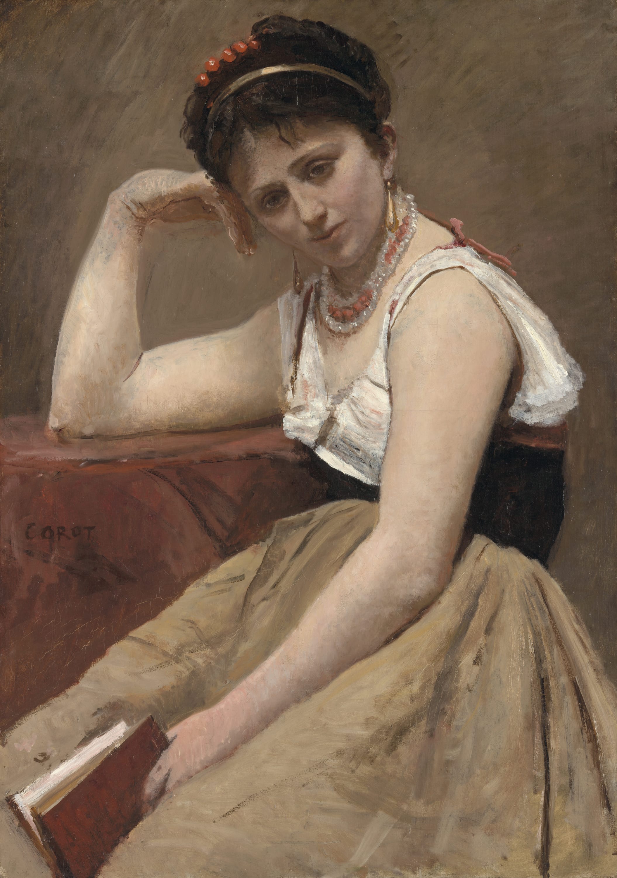 Interrupted Reading by Jean Baptiste Camille Corot, c. 1870 — fine art print
