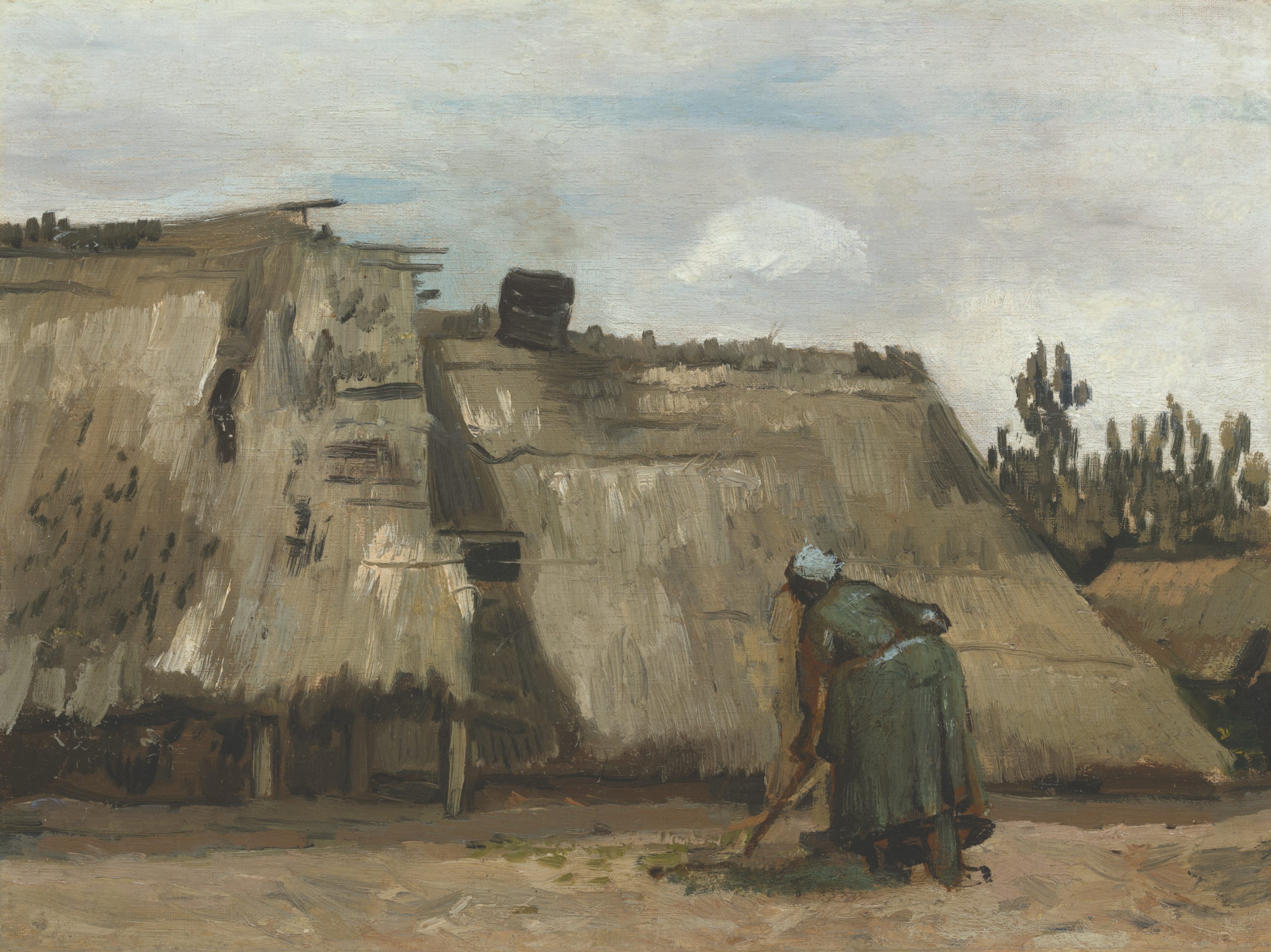 A Peasant Woman Digging in Front of Her Cottage by Vincent van Gogh, c. 1885 — fine art print