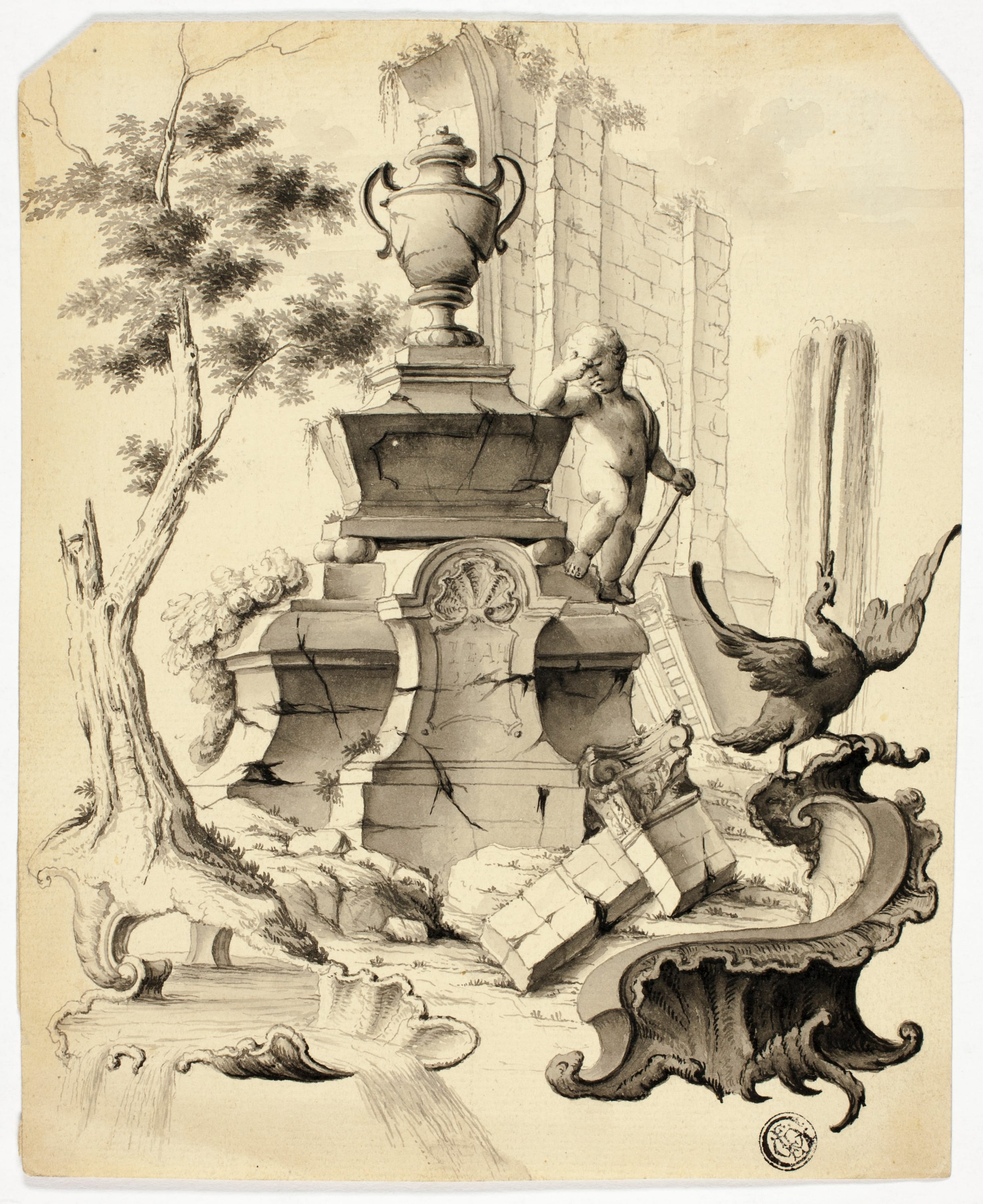 Rococo Tomb in Ruins by Unknown, 18th century — fine art print