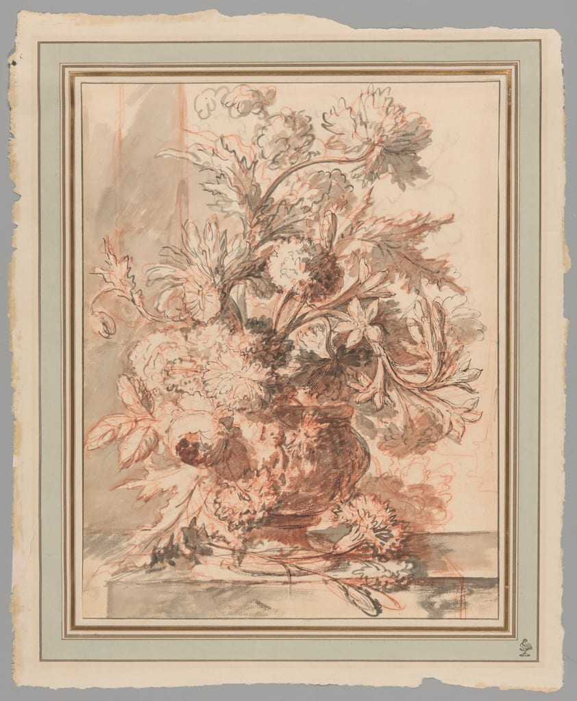 Flowers in an Urn Decorated with Putti, on a Plinth by Jan van Huysum, early 18th century — fine art print