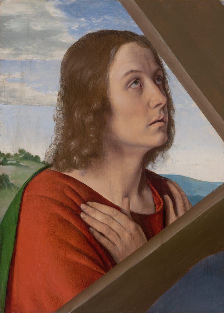 Fragment from Christ Carrying the Cross: Saint John the Evangelist by Jean Hey, (the Master of Moulins), c. 1500 — fine art print