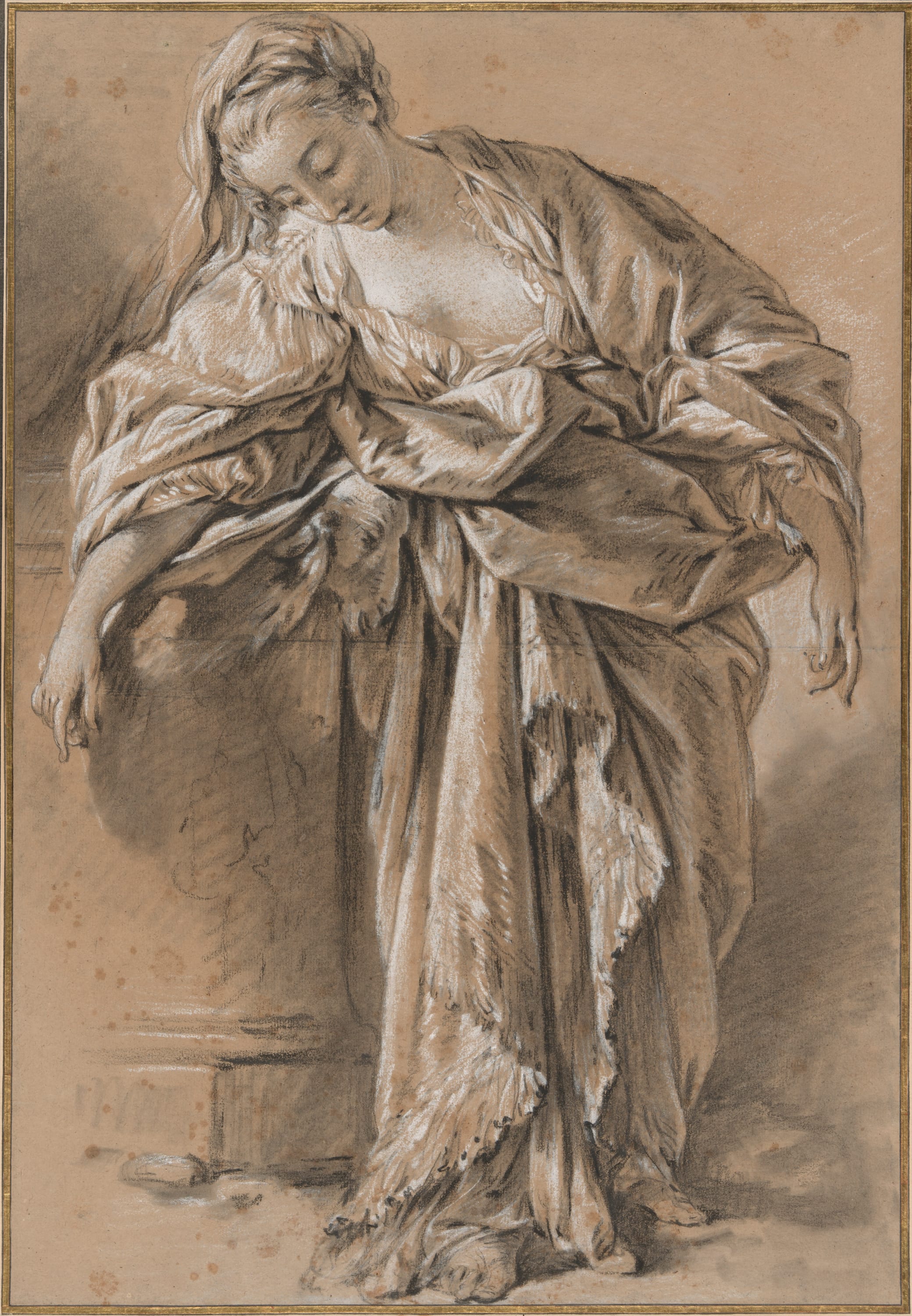 Study of a Draped Woman Leaning on a Pedestal by François Boucher, 1759/61 — fine art print