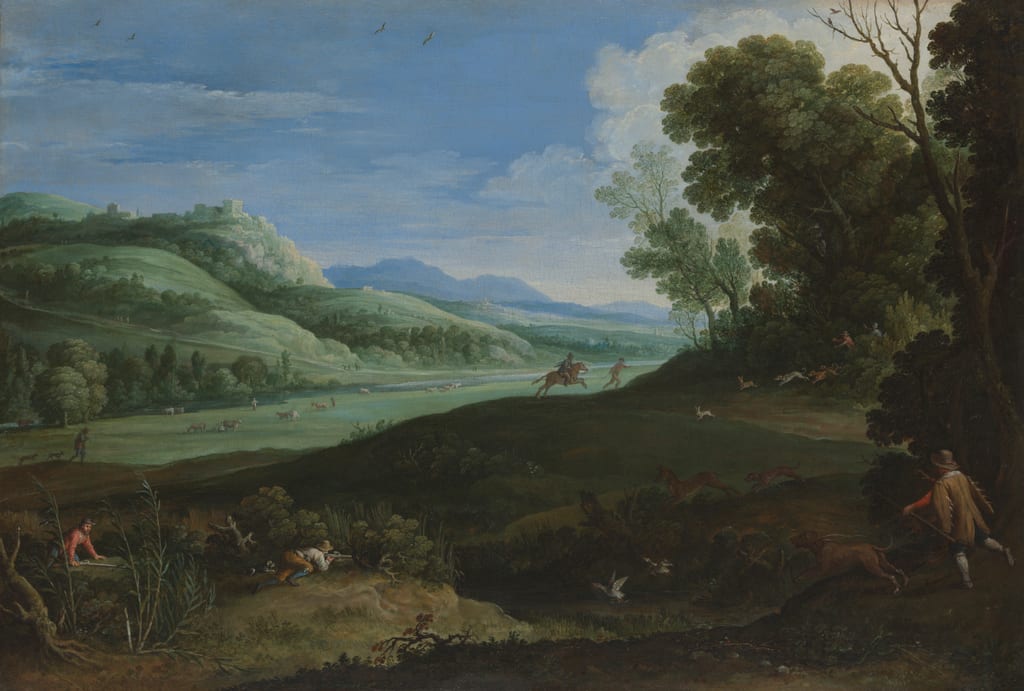 Landscape with Hunters by Paul Bril, 1619 — fine art print