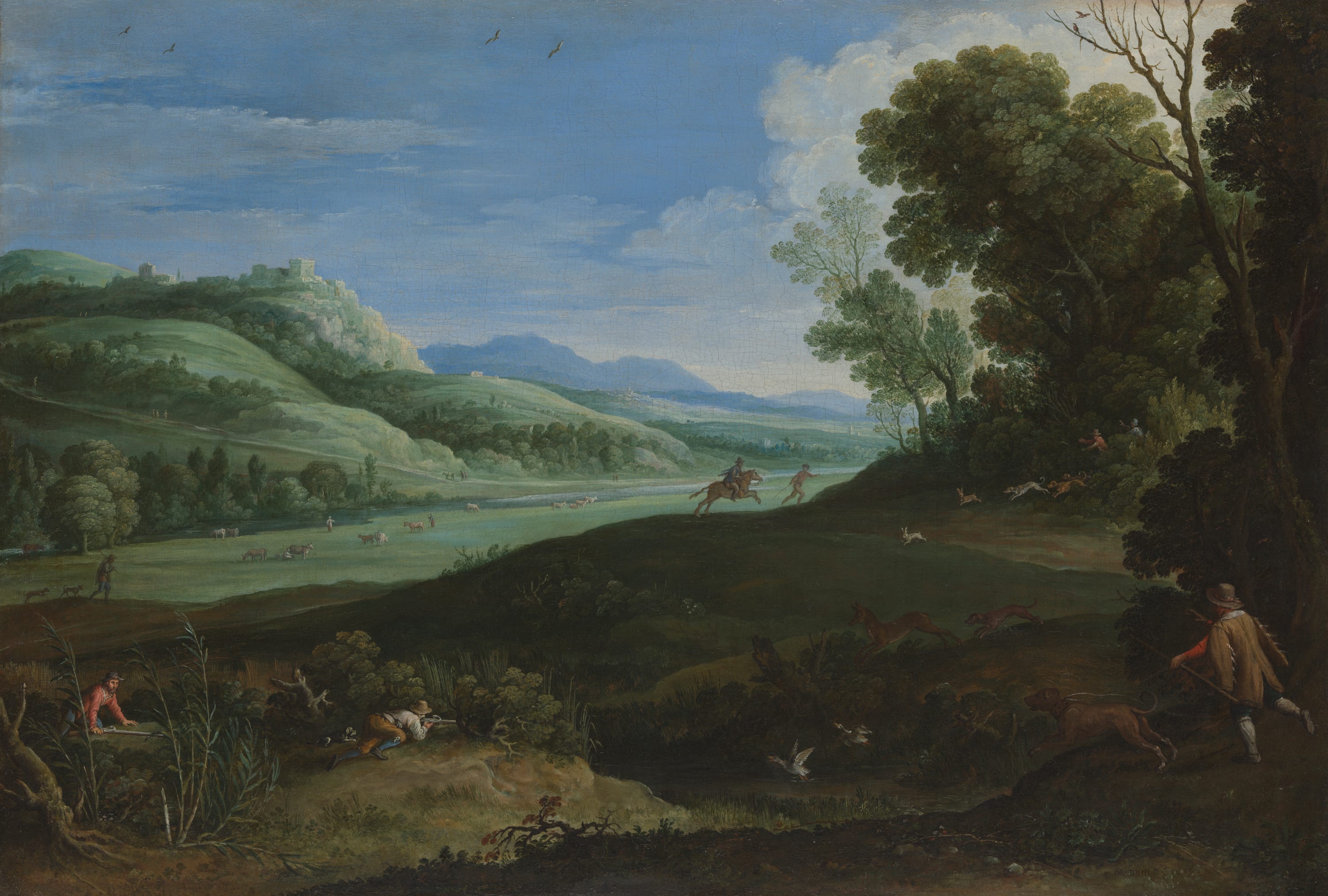 Landscape with Hunters by Paul Bril, 1619 — fine art print