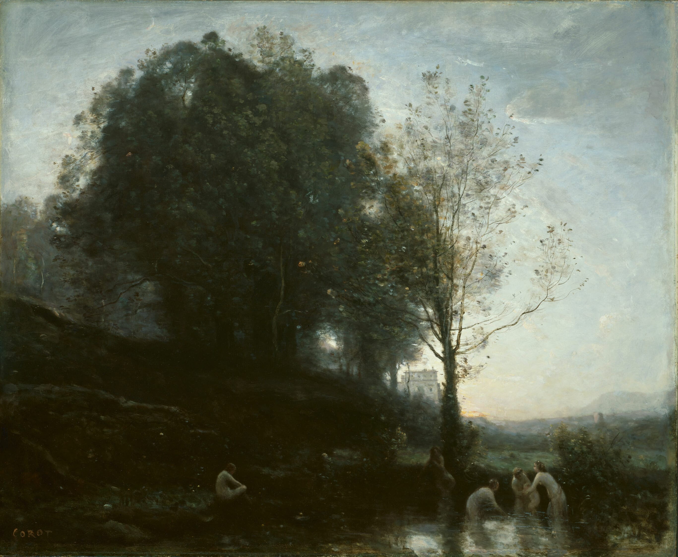 Bathing Nymphs and Child by Jean Baptiste Camille Corot, 1855–60 — fine art print