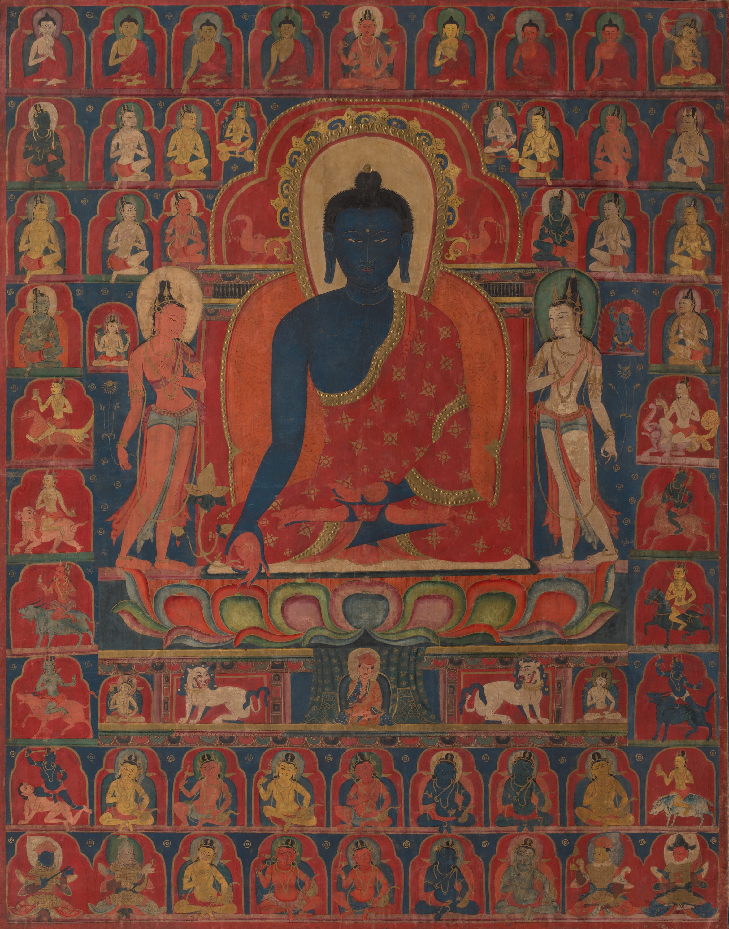 Painted Banner (Thangka) with the Medicine Buddha (Bhaishajyaguru) by Central Tibet, 14th century — fine art print
