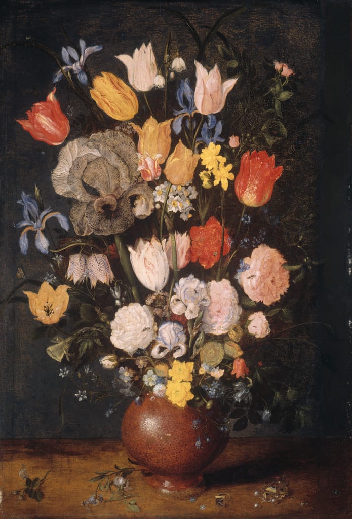 Bouquet of Flowers in an Earthenware Vase by Jan Brueghel, the elder, c. 1610 — fine art print