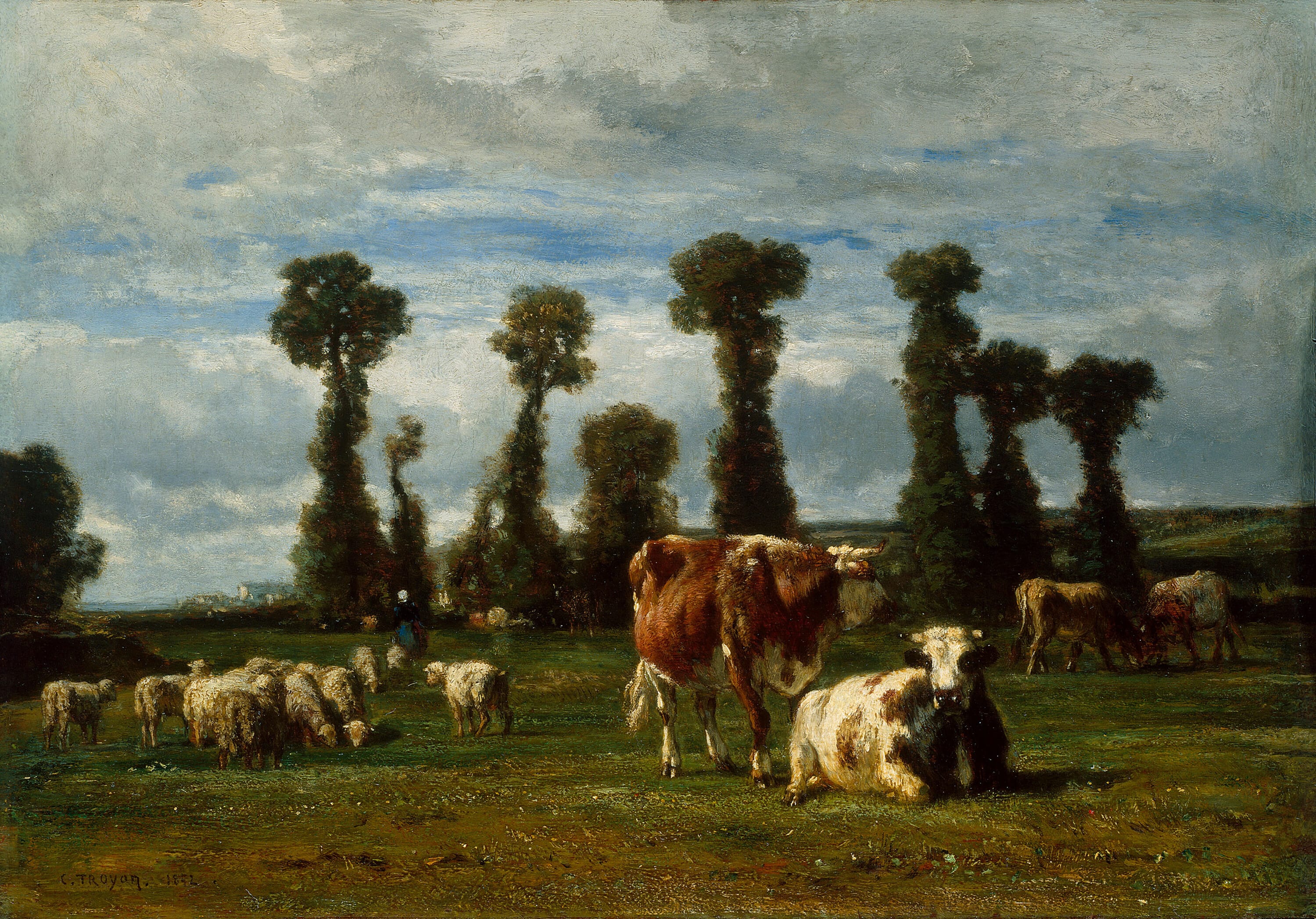 Pasture in Normandy by Constant Troyon, 1852 — fine art print