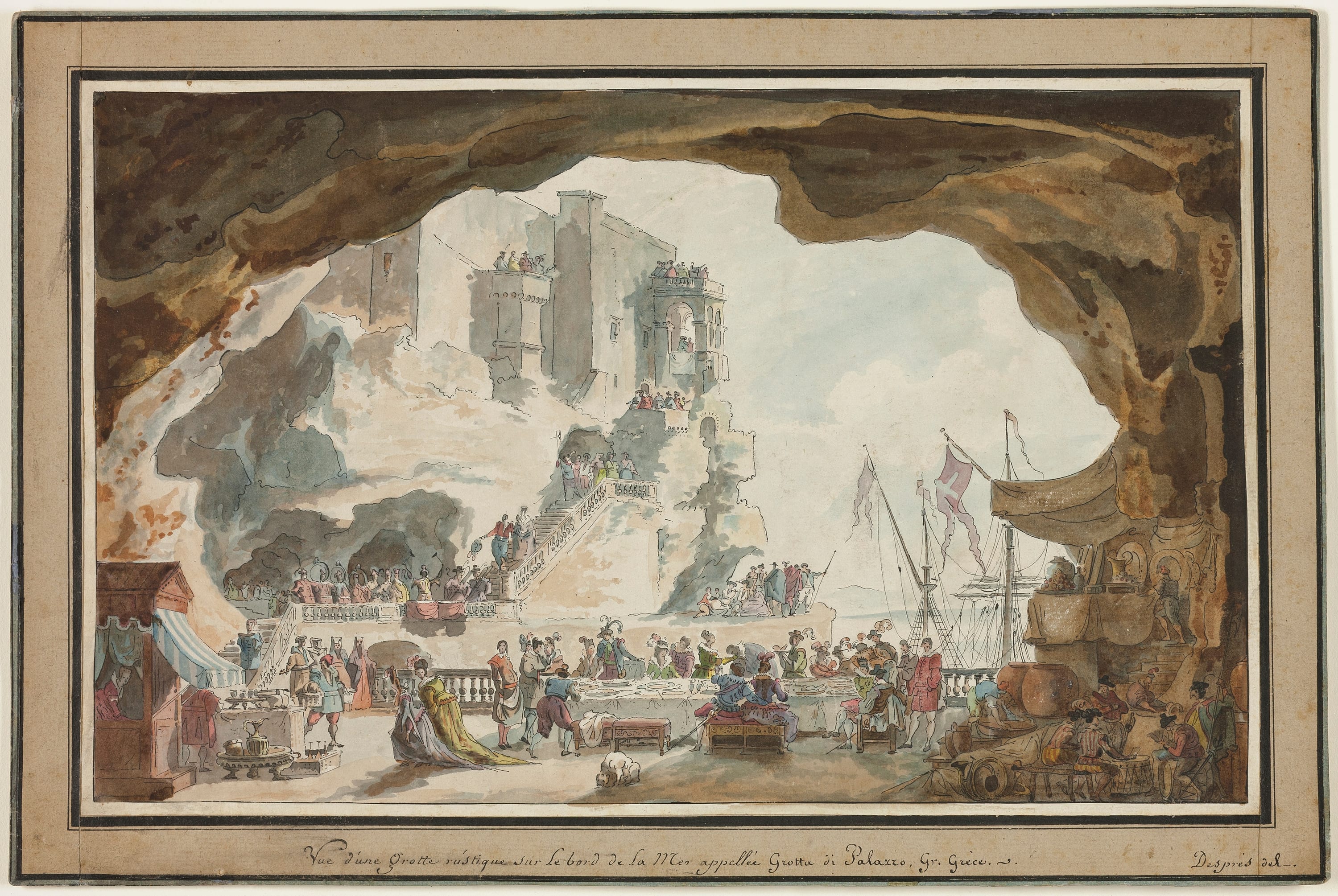 View of the Grotta di Palazzo with Banquet by Louis Jean Desprez, c. 1790 — fine art print