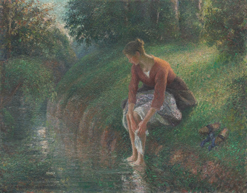 Woman Bathing Her Feet in a Brook by Camille Pissarro, 1895 — fine art print