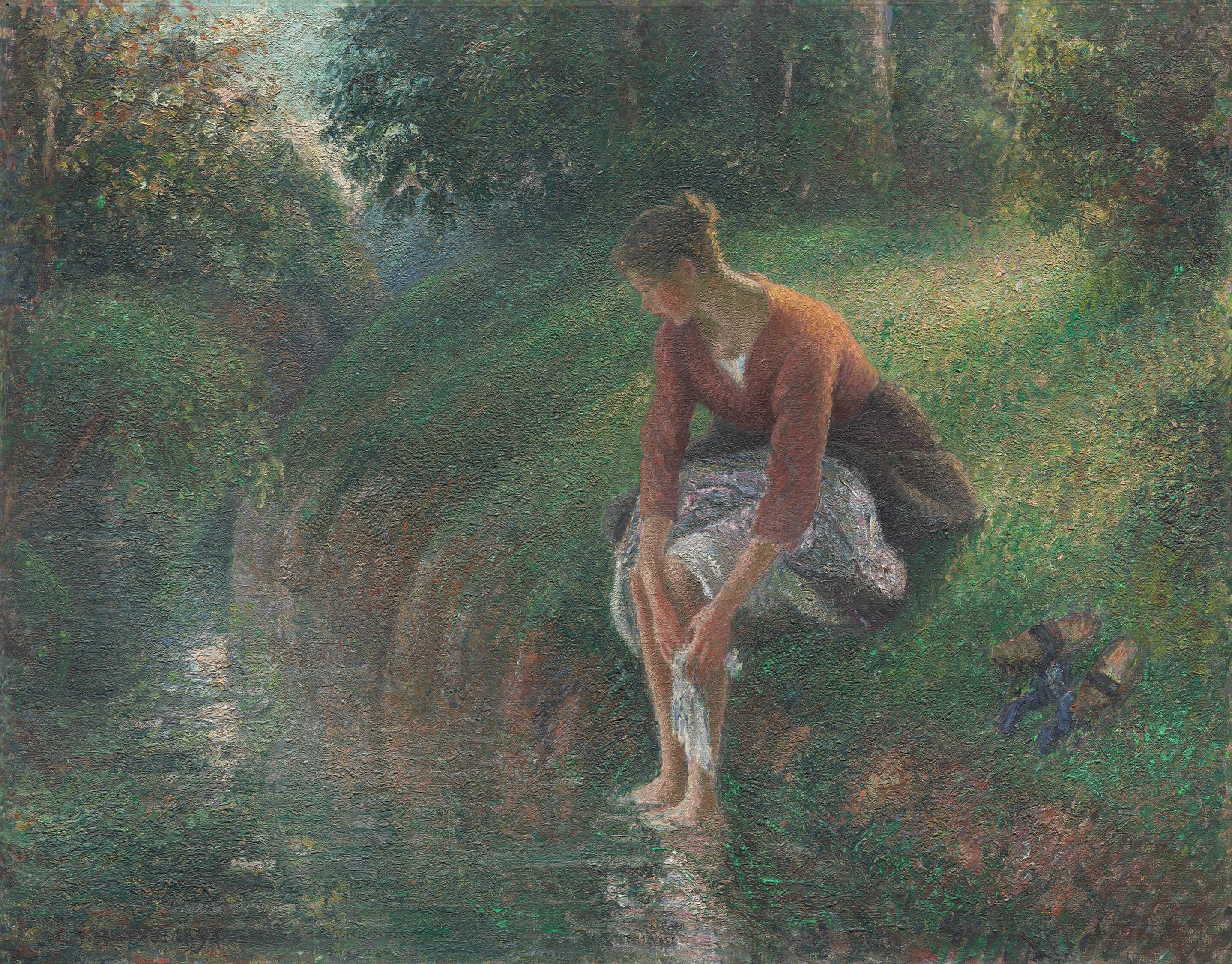 Woman Bathing Her Feet in a Brook by Camille Pissarro, 1895 — fine art print