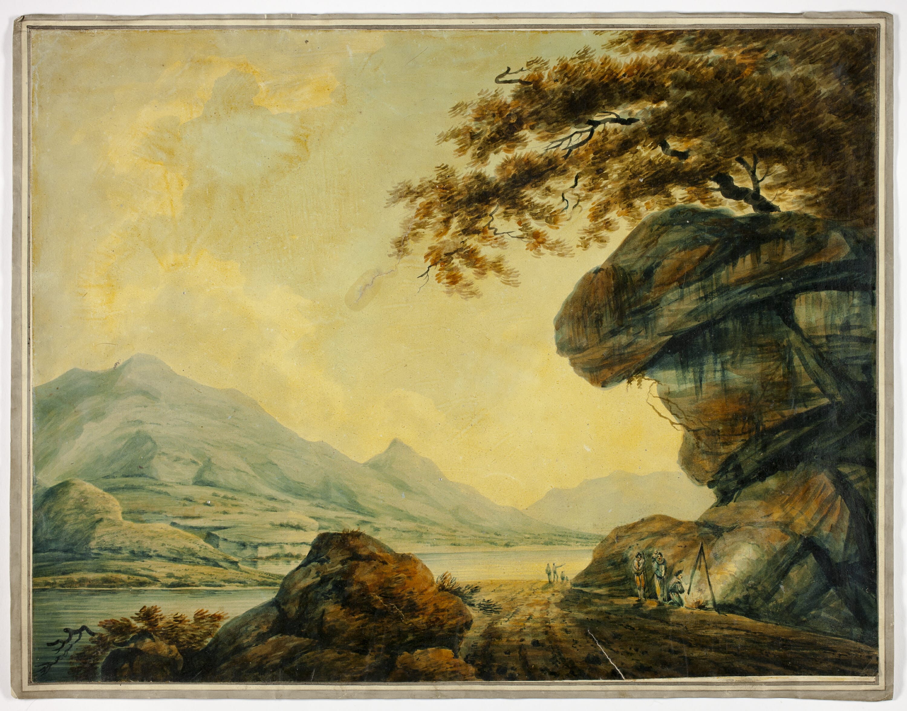 Travelers Cooking at Roadside by Lake by John "Warwick" Smith, c. 1790 — fine art print