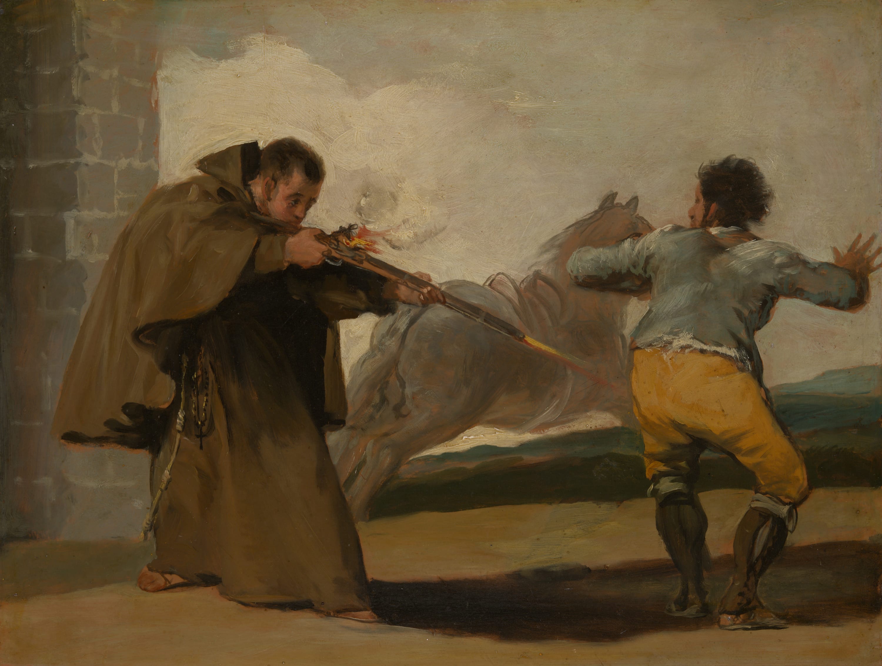 Friar Pedro Shoots El Maragato as His Horse Runs Off by Francisco José de Goya y Lucientes, c. 1806 — fine art print