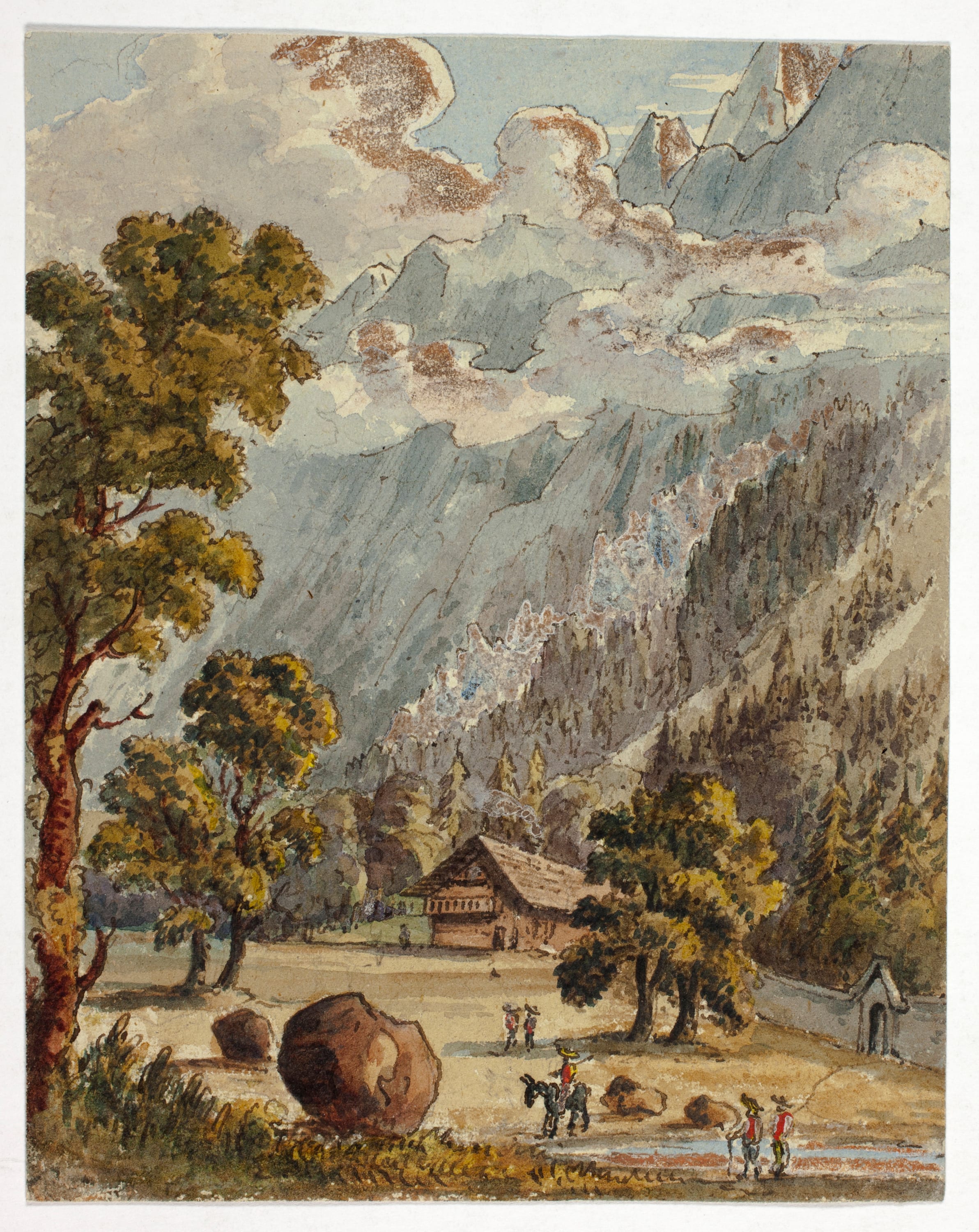 Chalet and Garden below Alps (recto); Village & Glacier du Boissons, Chamix (verso) by Unknown, n.d. — fine art print