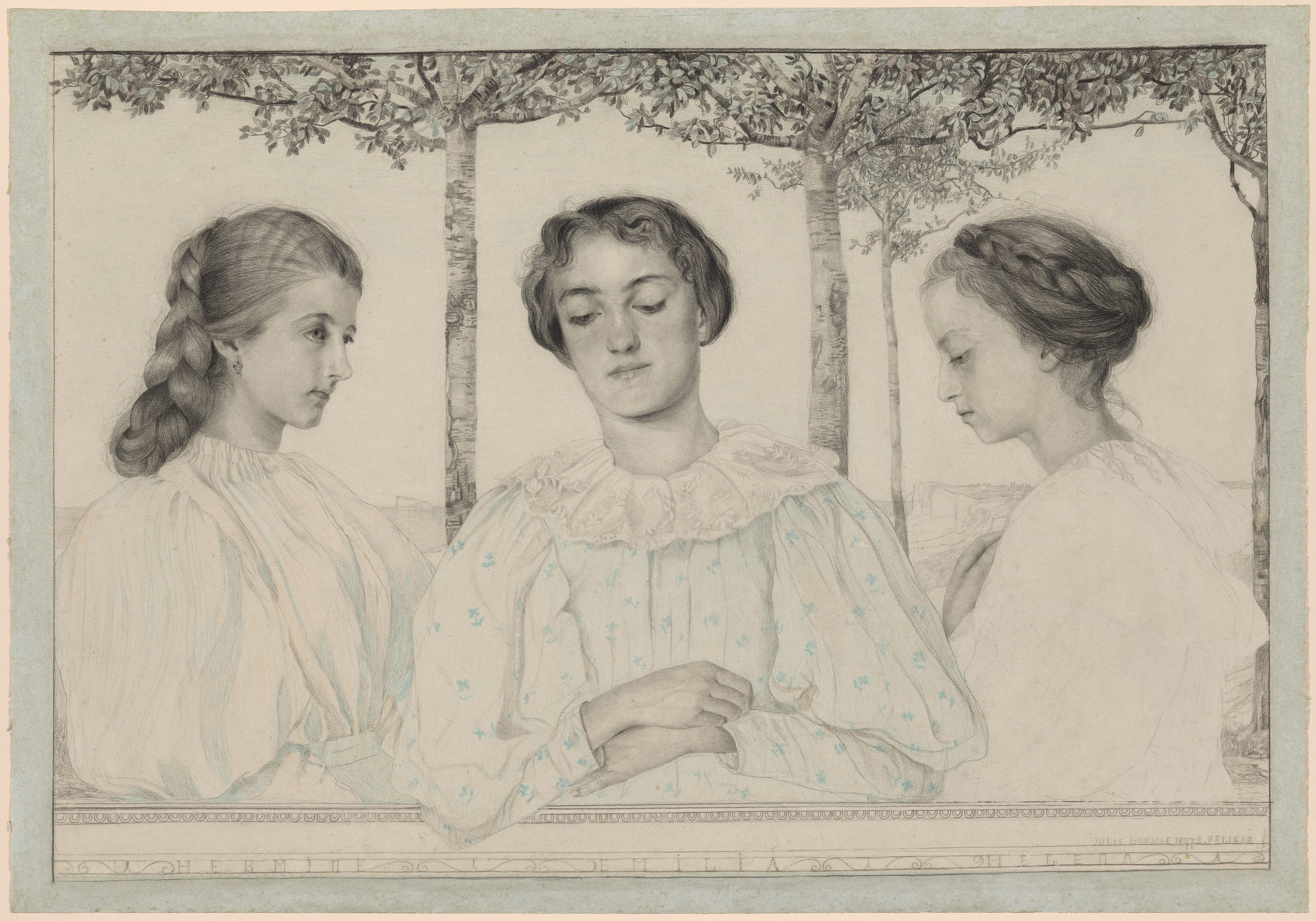 A Triple Portrait of Hermine, Emilia, and Helena by Emilie Mediz-Pelikan, 1897 — fine art print