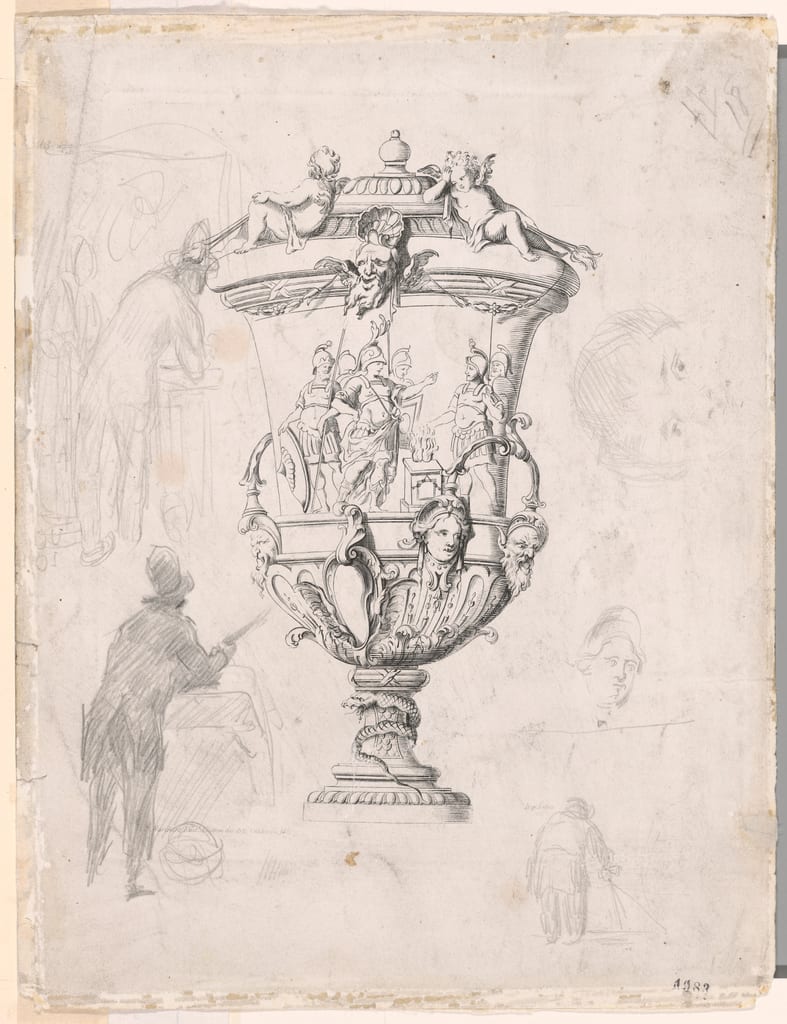 Figure Studies Over an Etching of an Ornamental Vase by Paul Cezanne, 1870/72 — fine art print