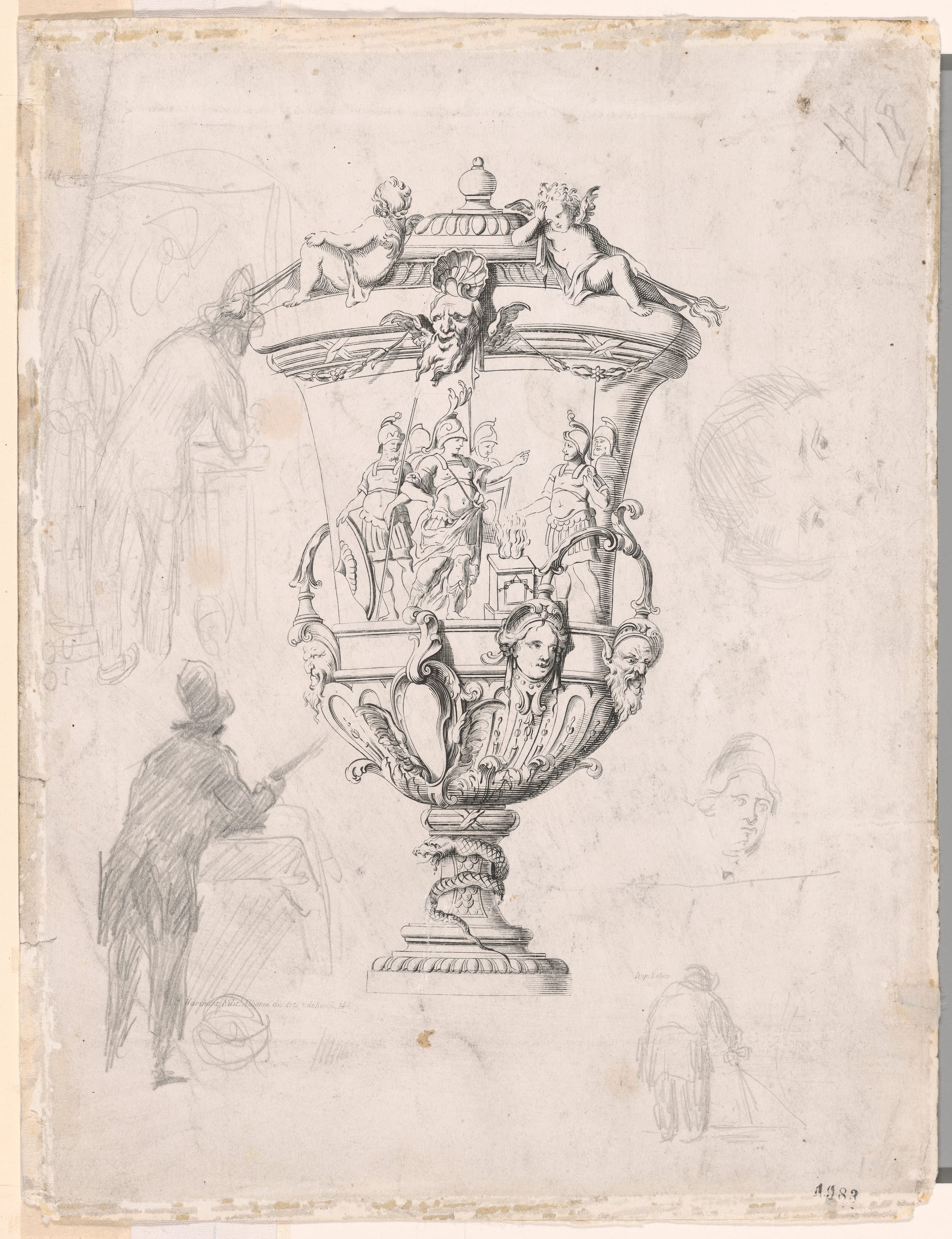 Figure Studies Over an Etching of an Ornamental Vase by Paul Cezanne, 1870/72 — fine art print