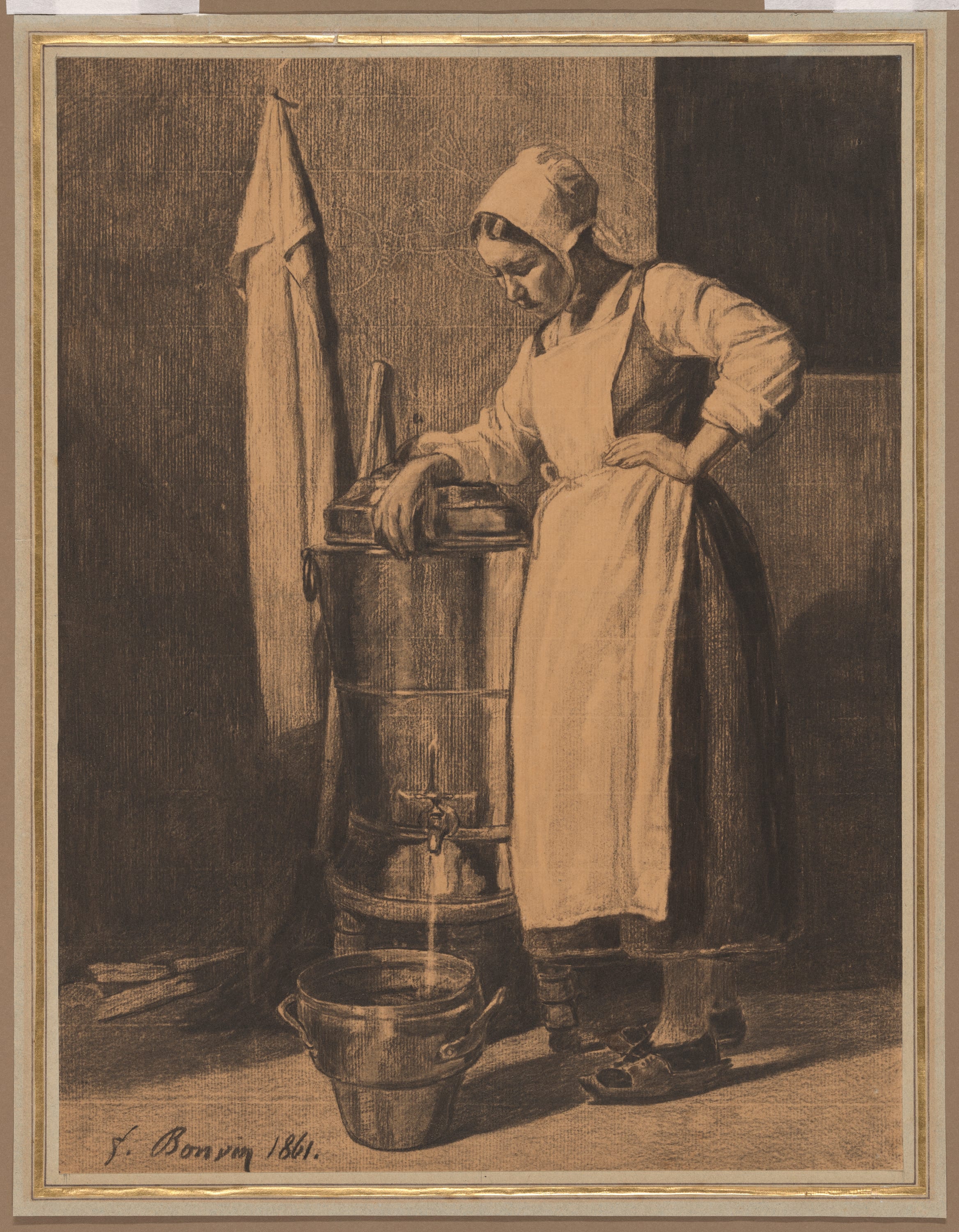 Servant Drawing Water from the Fountain by François Bonvin, 1861 — fine art print