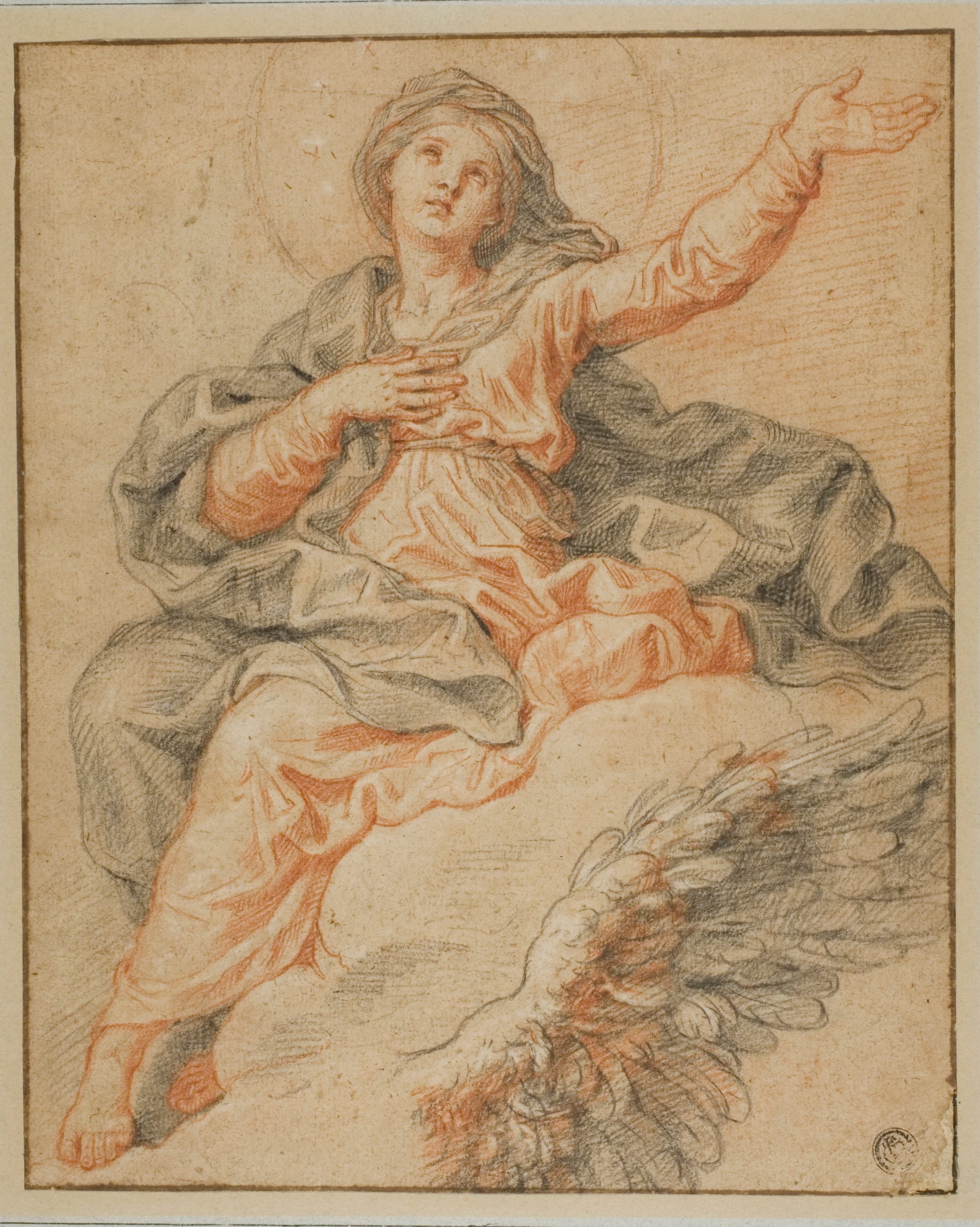 Madonna Seated on Clouds and Sketch of Angel's Wing by Michel Ange Corneille, c. 1660-1680 — fine art print