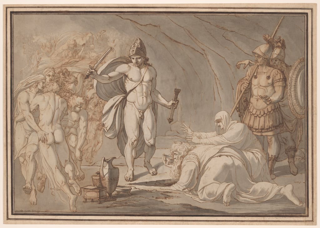 Odysseus, at the Doors of Hades, Meets the Shades of Tiresias and Anticlea by Johann Heinrich Lips, 1785 — fine art print