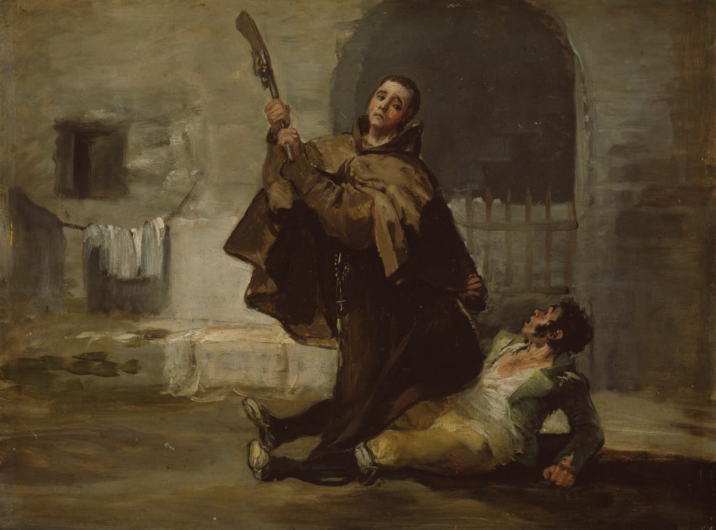 Friar Pedro Clubs El Maragato with the Butt of the Gun by Francisco José de Goya y Lucientes, c. 1806 — fine art print