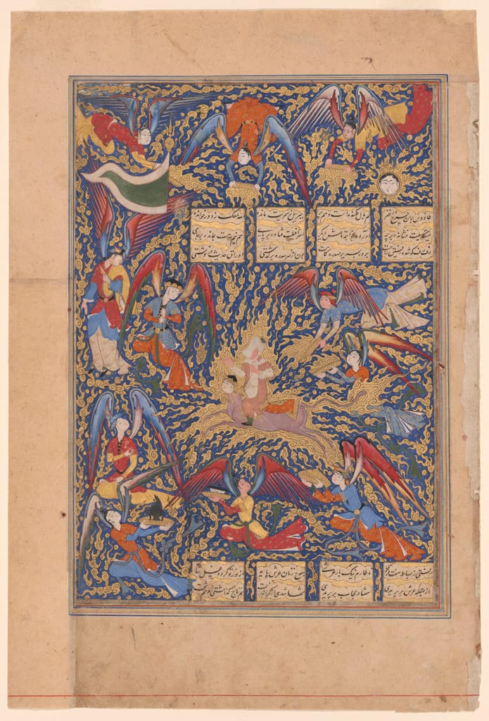 The Ascent of the Prophet to Heaven, Page from the Khamsa of Nizami by Islamic, Safavid dynasty (1501–1722), c. 1600 — fine art print