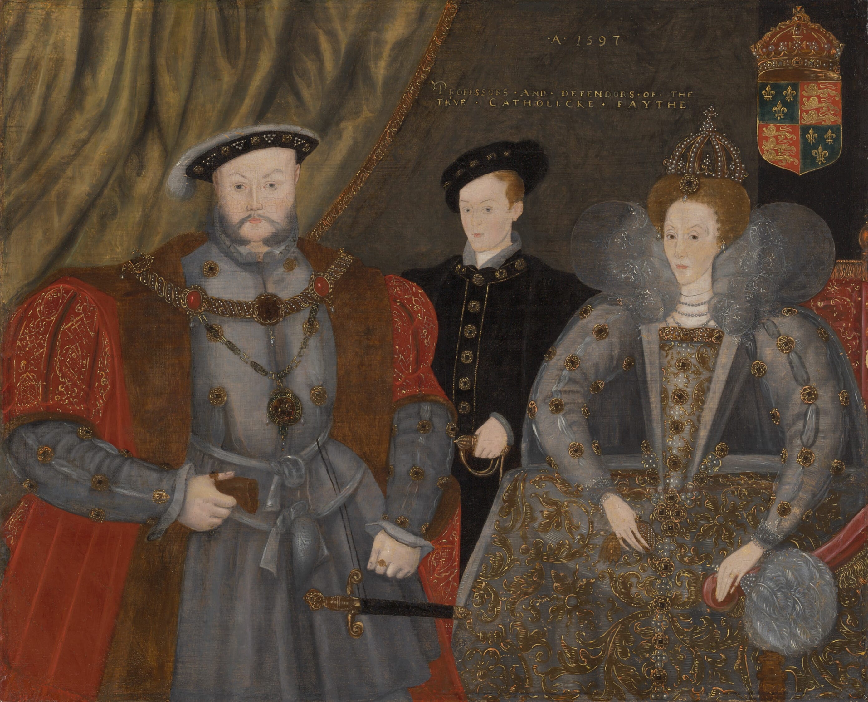 Henry VIII, Elizabeth I, and Edward VI by English, 1597 — fine art print