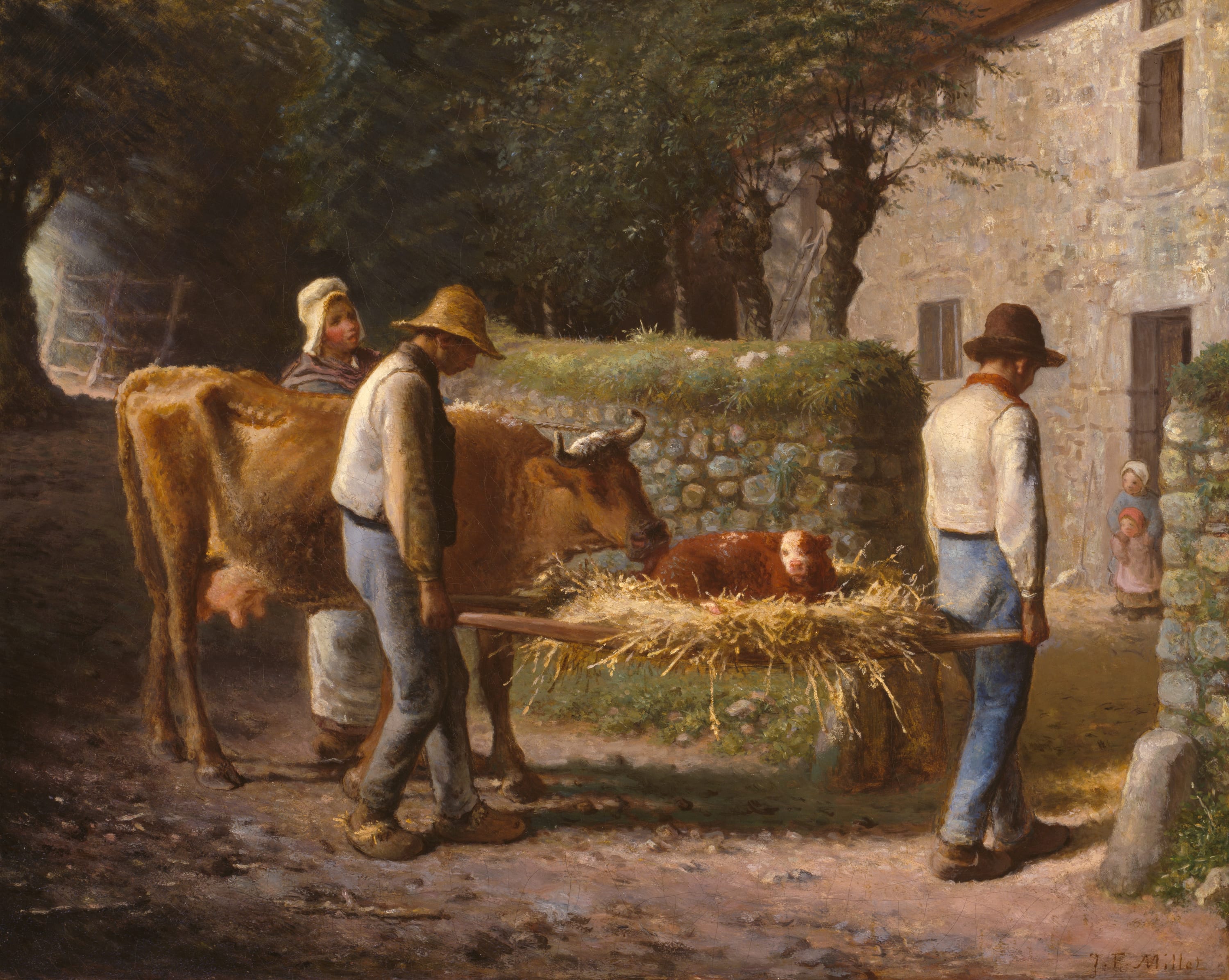 Peasants Bringing Home a Calf Born in the Fields by Jean François Millet, 1864 — fine art print