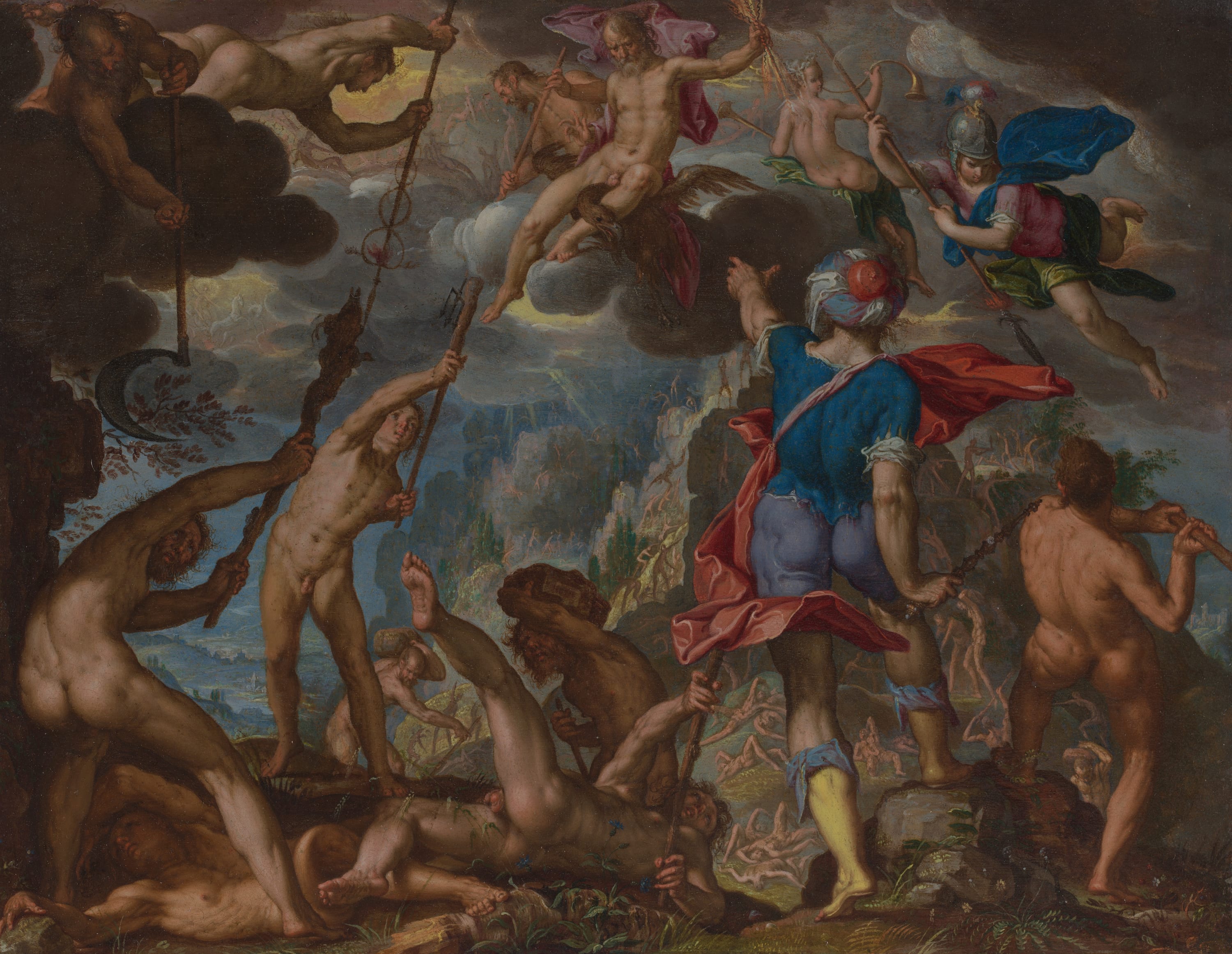 The Battle between the Gods and the Giants by Joachim Antonisz. Wtewael, c. 1608 — fine art print