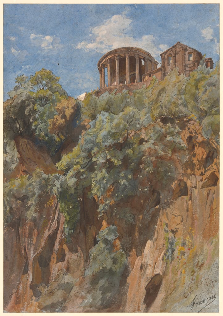View of the Temple of Vesta in Tivoli by Louis Français, 1844 — fine art print