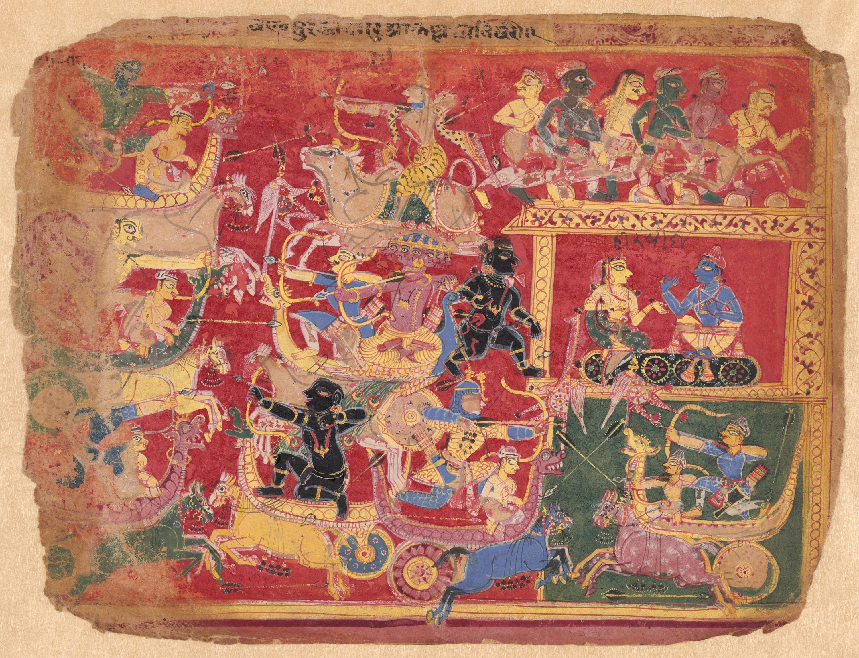 Battle of the Forces of Krishna and Bana, from a copy of the Dispersed Bhagavat Purana by India
Delhi-Agra region, possibly Mathura, c. 1520–1530 — fine art print
