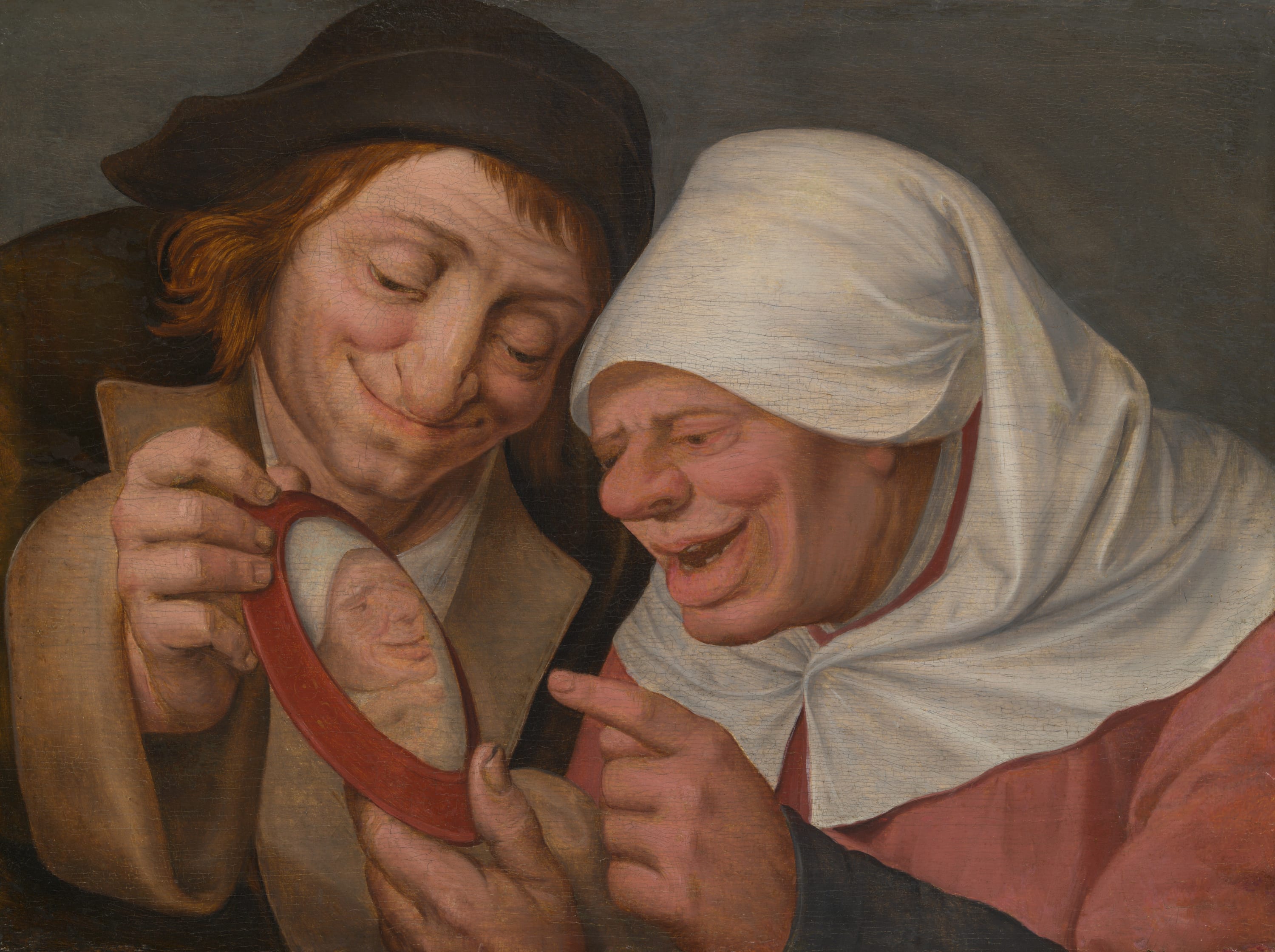 Two Peasants Looking at a Mirror by Follower of Jan Massys, c. 1550 — fine art print