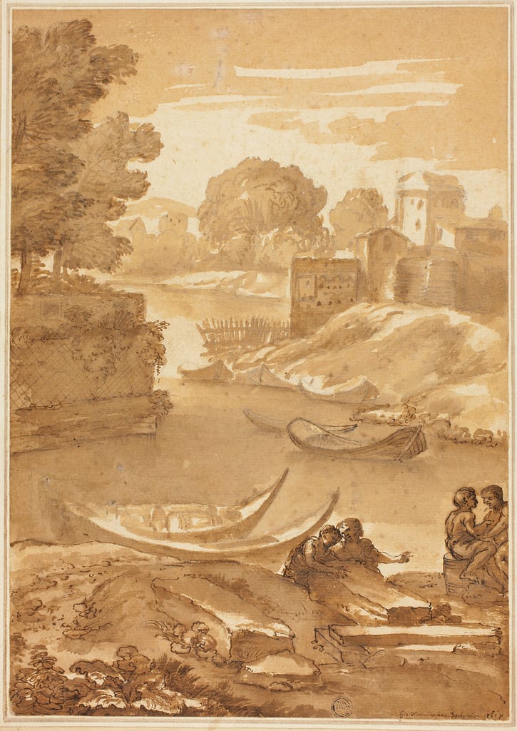 Figures Seated by a River by Giovanni Francesco Grimaldi, n.d. — fine art print