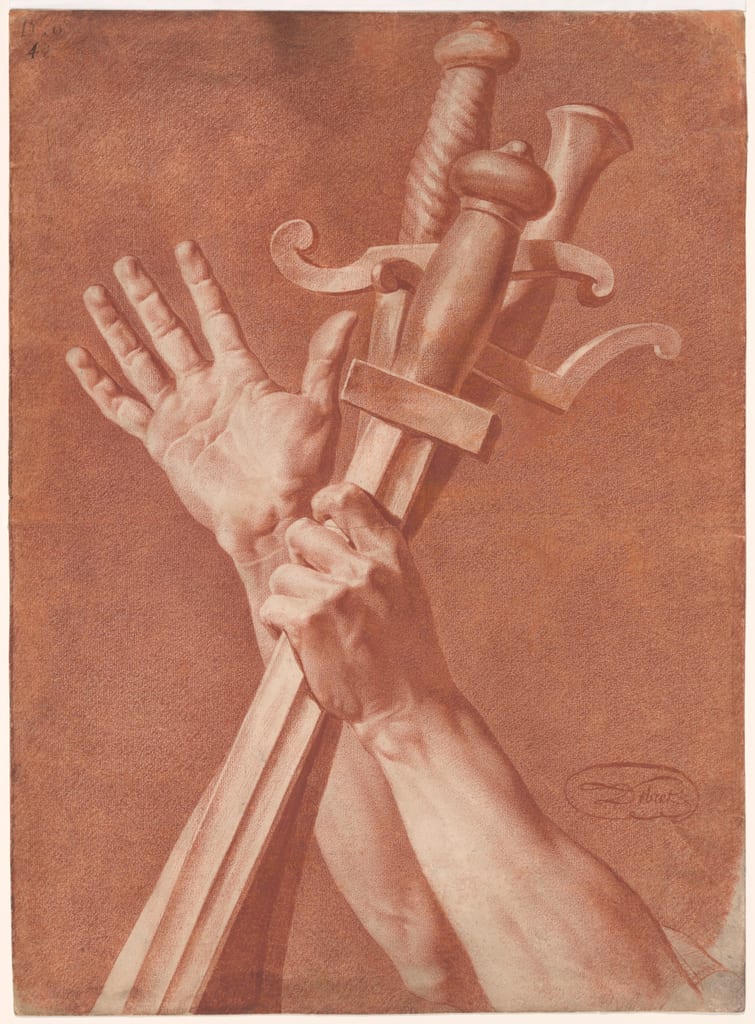 Hands of Horatius from The Oath of the Horatii by Jean Baptiste Debret, 1785/90 — fine art print