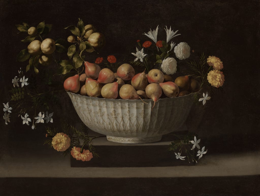 Flowers and Fruit in a Porcelain Bowl by Juan de Zurbarán, c. 1645 — fine art print