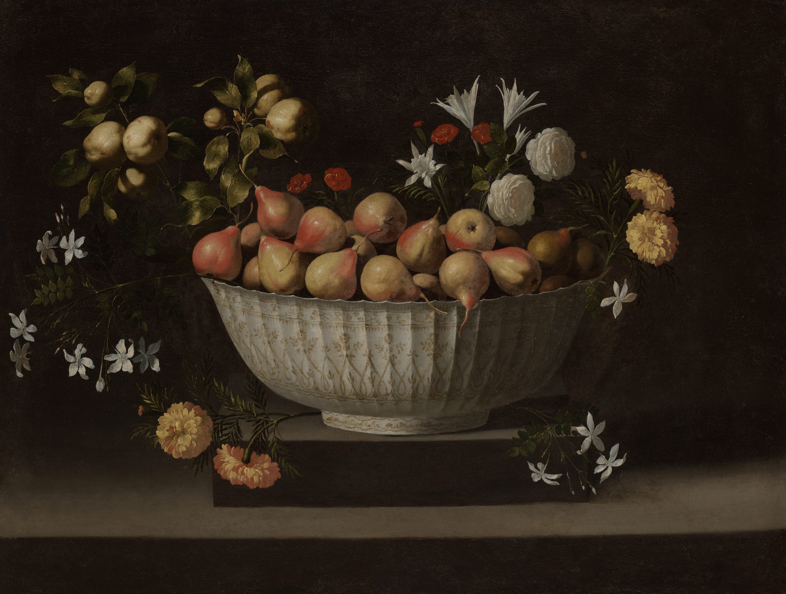 Flowers and Fruit in a Porcelain Bowl by Juan de Zurbarán, c. 1645 — fine art print