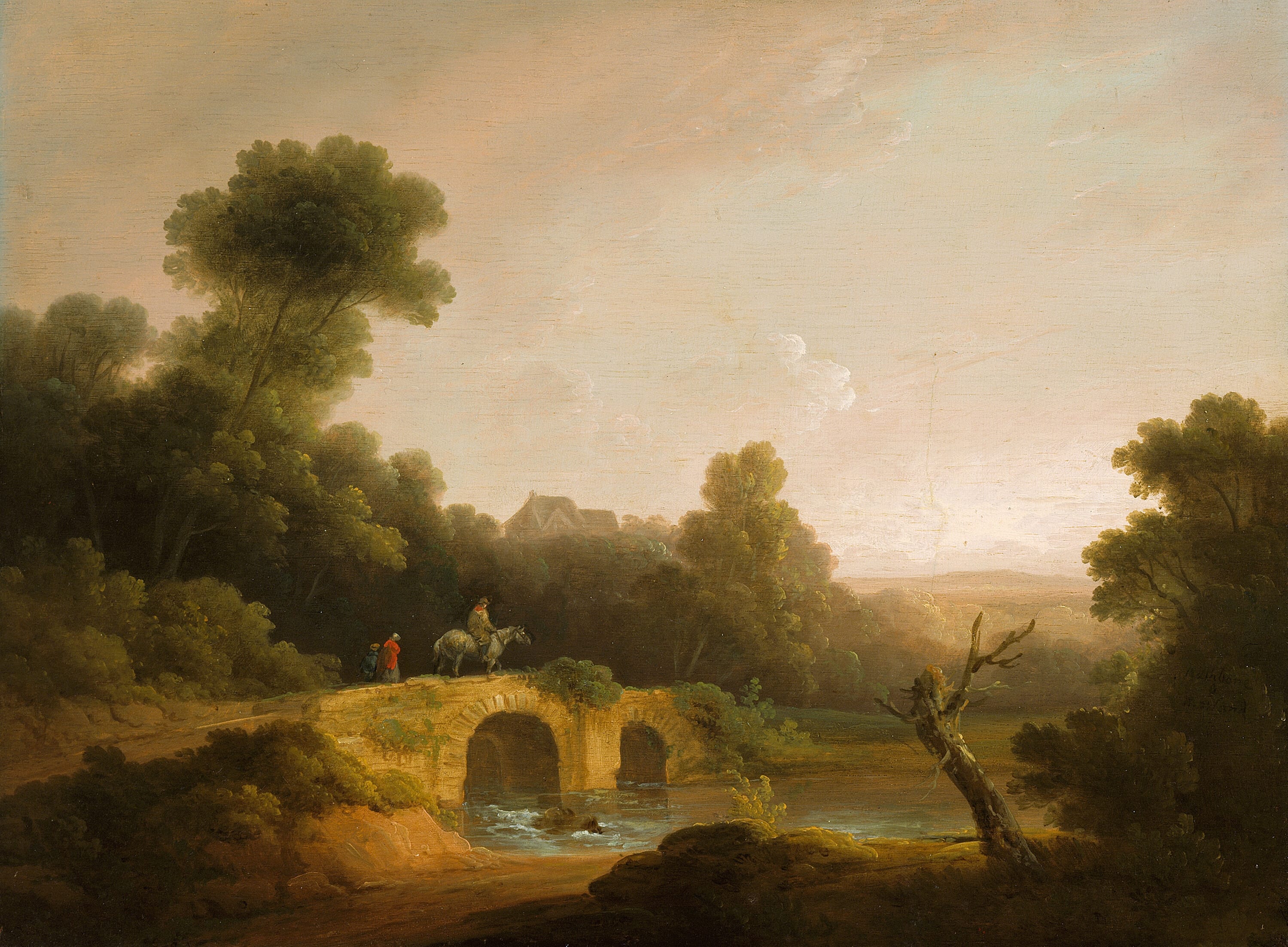 Landscape with Figures Crossing a Bridge by John Rathbone, 1790–1800 — fine art print