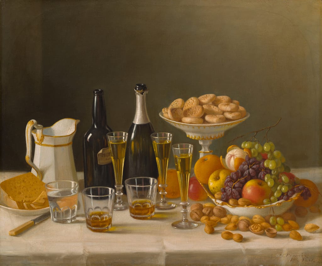 Wine, Cheese, and Fruit by John F. Francis, 1857 — fine art print