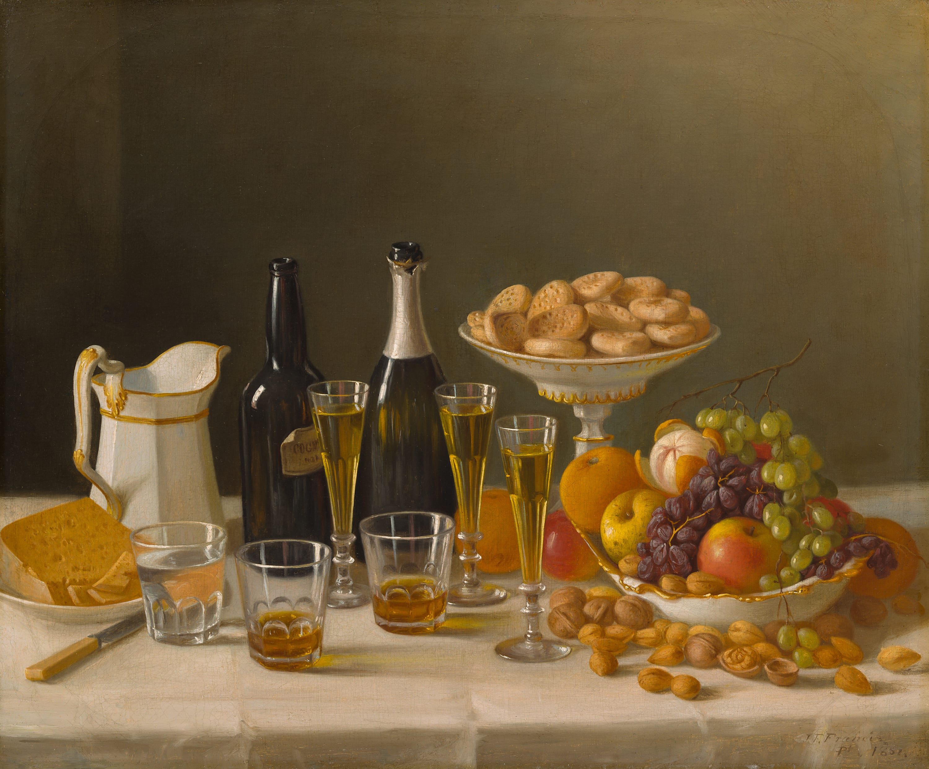 Wine, Cheese, and Fruit by John F. Francis, 1857 — fine art print