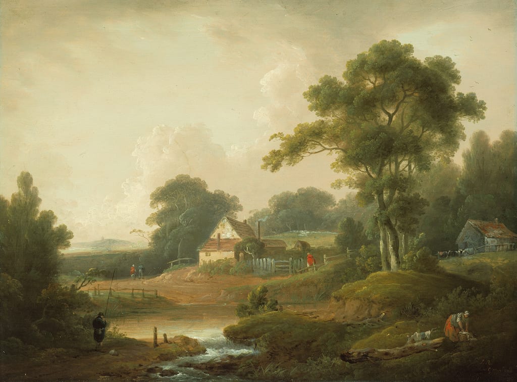 Landscape with Fisherman and Washerwoman by John Rathbone, 1790–1800 — fine art print