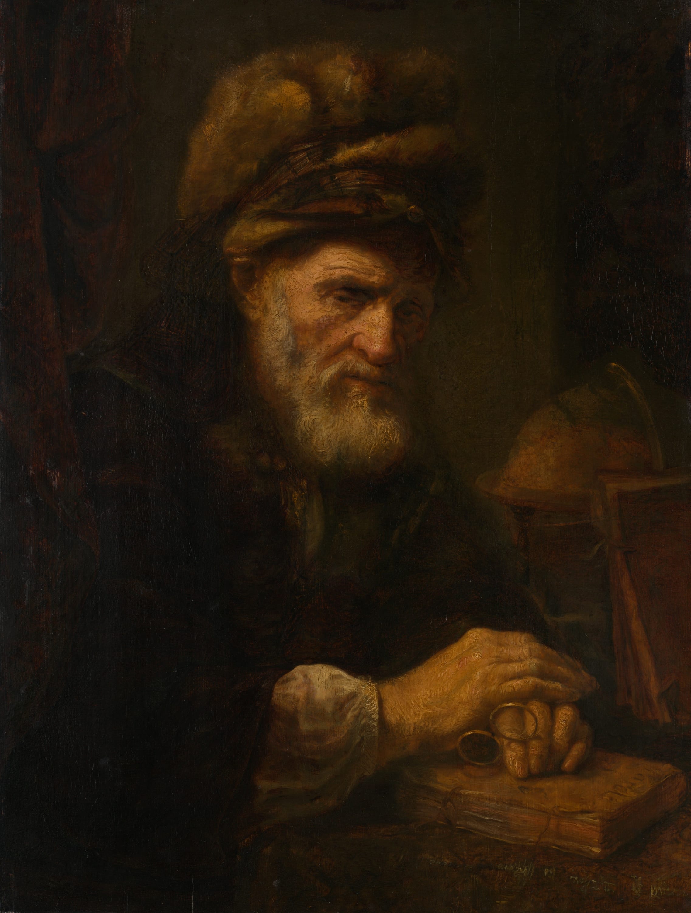 An Old Man in a Fur Cap by Karel van der Pluym, c. 1655 — fine art print
