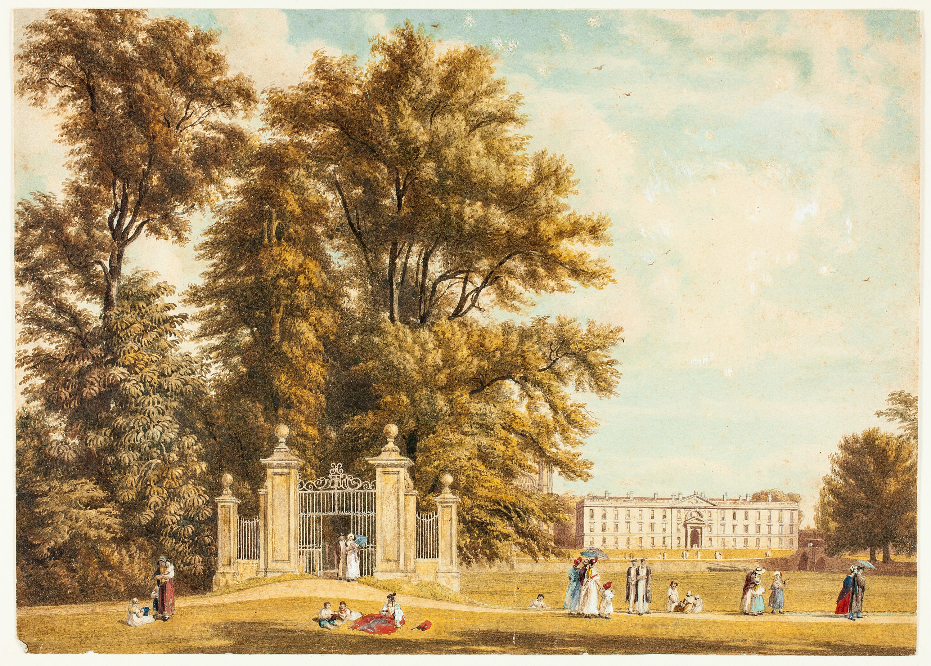 Entrance to the Avenue from Clare Hall Piece, Cambridge by William Westall, c. 1830 — fine art print